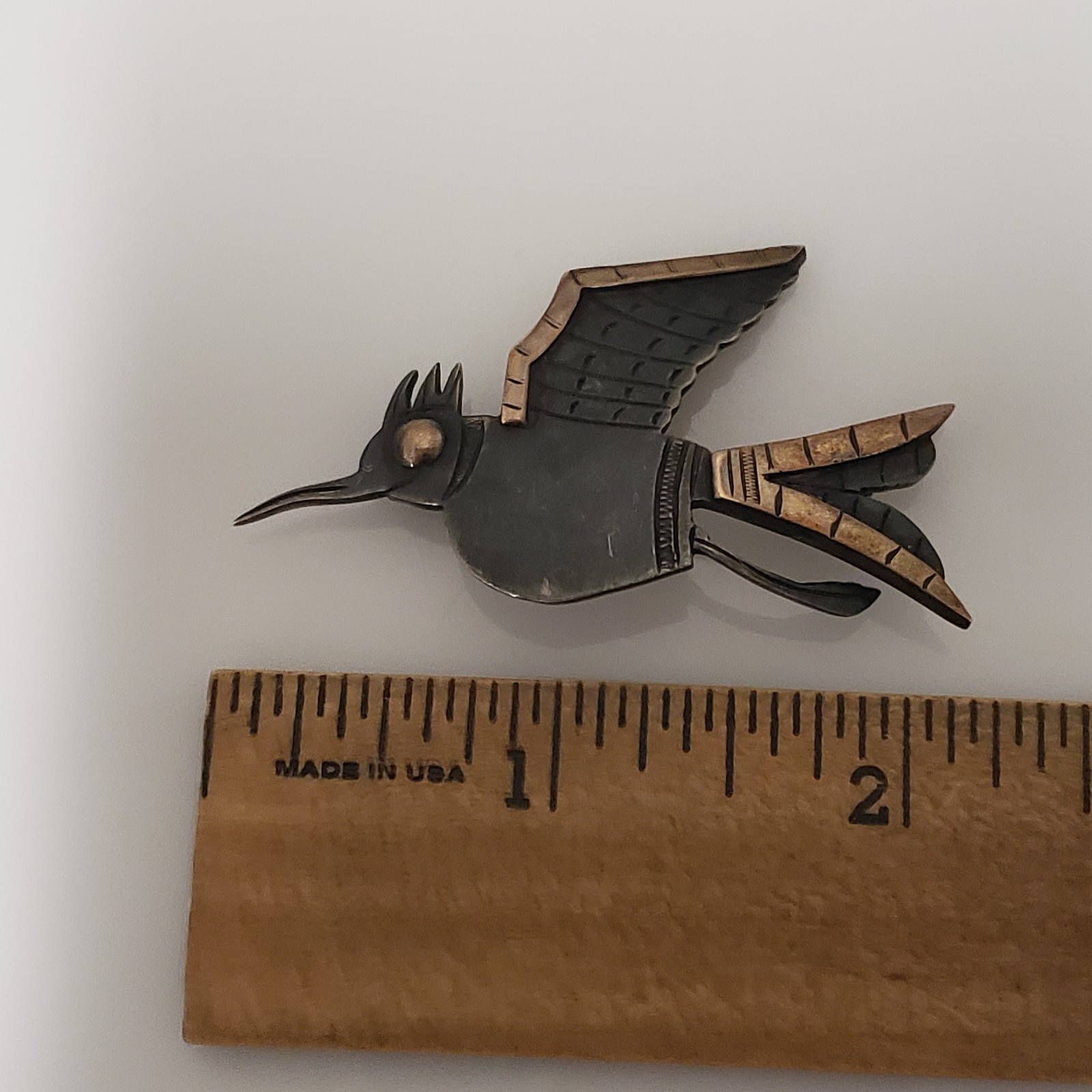 Peru Graziela Laffi Sterling Silver 18k Gold Brutalist Bird Pin Brooch .37