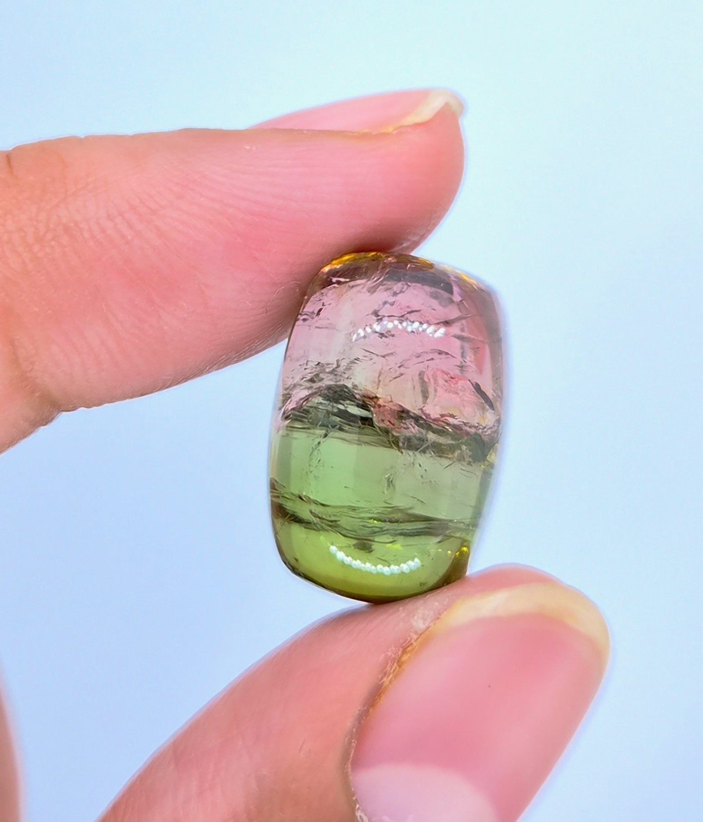 Natural Bi-Color Tourmaline Cabochon | Pink Green Watermelon Gradient Gemstone
