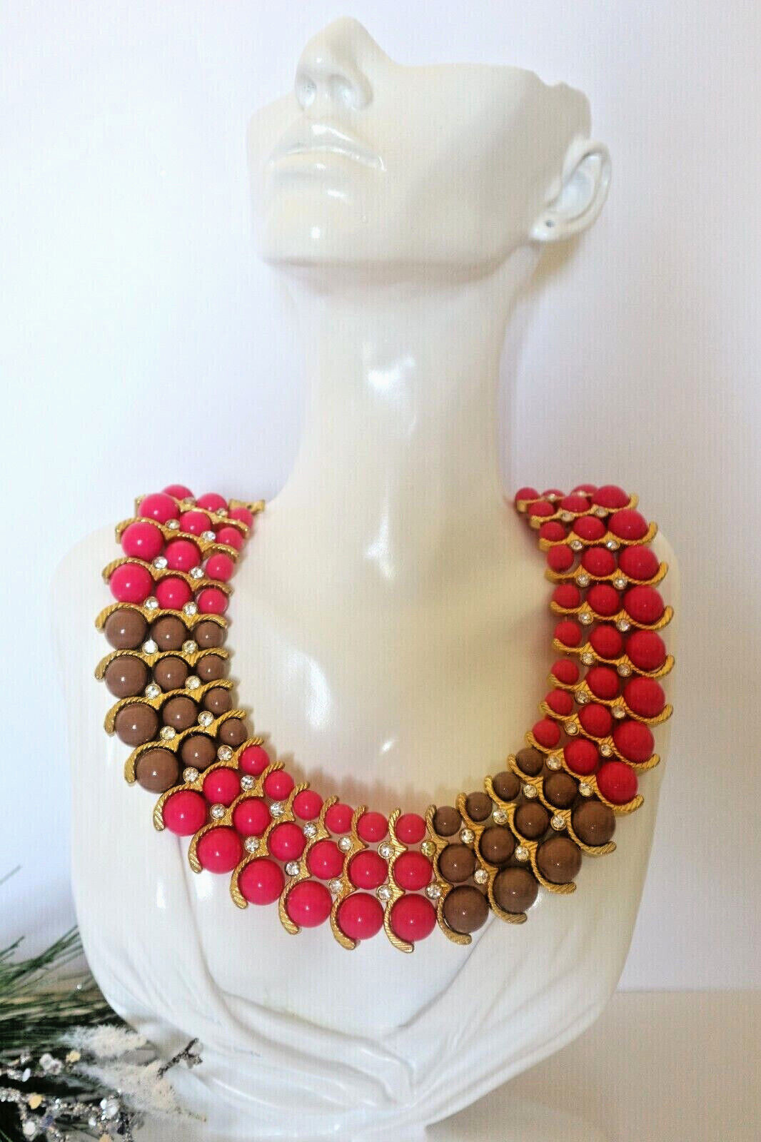 IMAN Rhinestone Collar Necklace Egyptian Style Beaded Gold Plated NEW