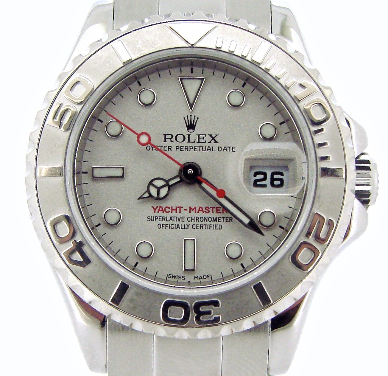 Rolex Yacht Master Lady Stainless Steel Watch Platinum Dial & Bezel 29mm 169622
