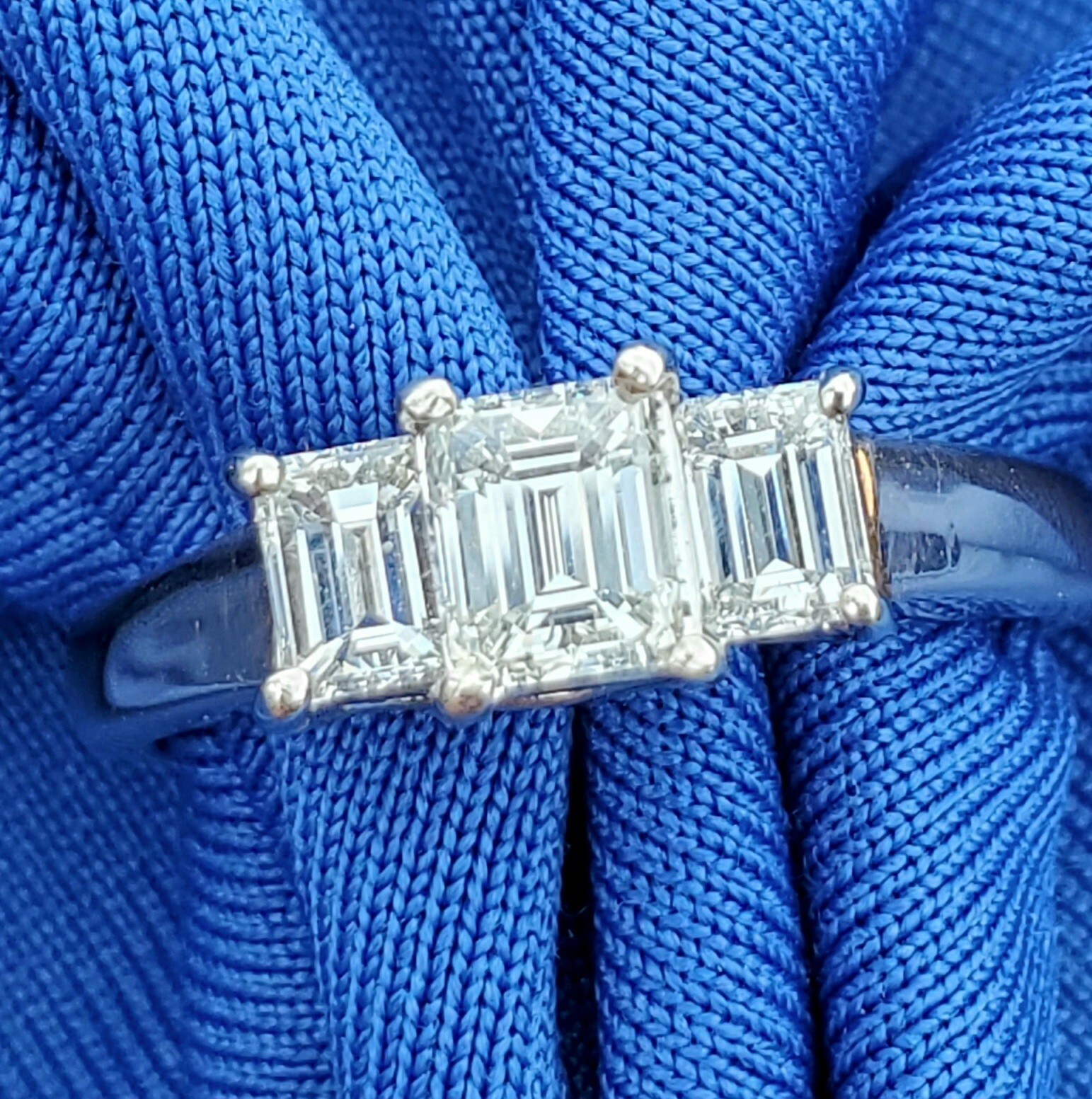 Original EARTH MINED DIAMOND Emerald cut Deco Engagement Ring Vintage 3 stone 7