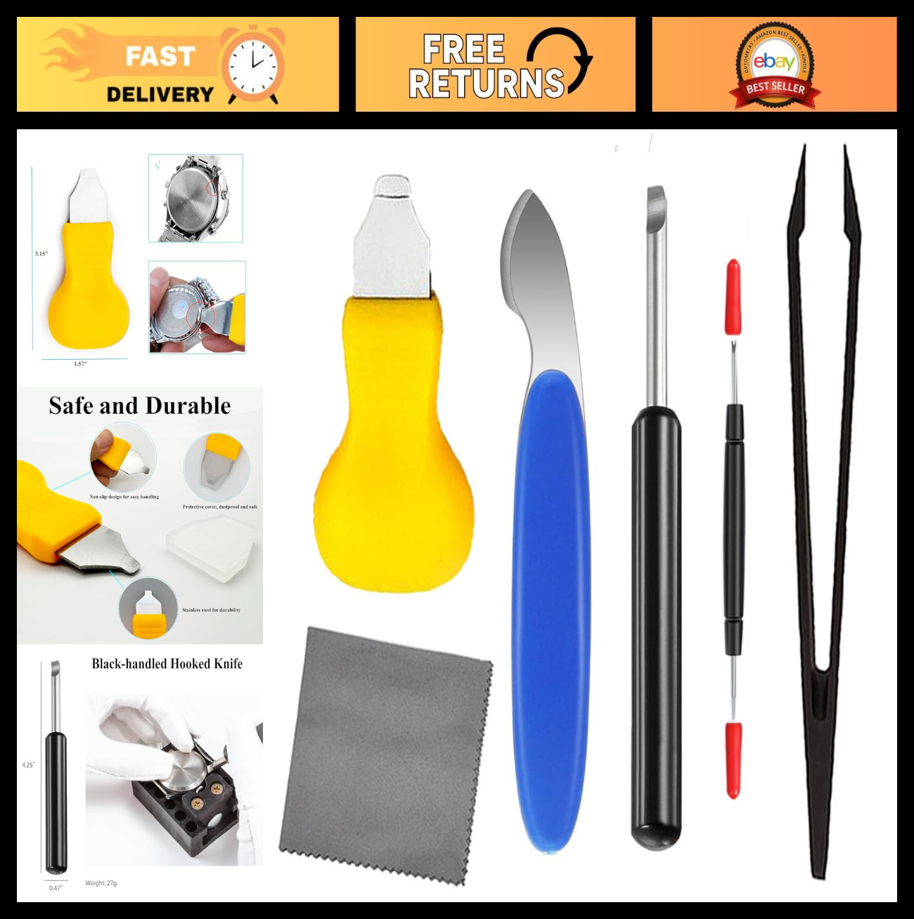 6-in-1 Watch Back Removal Tool Kit, Battery Replacement & Repair Set, 4 Colors