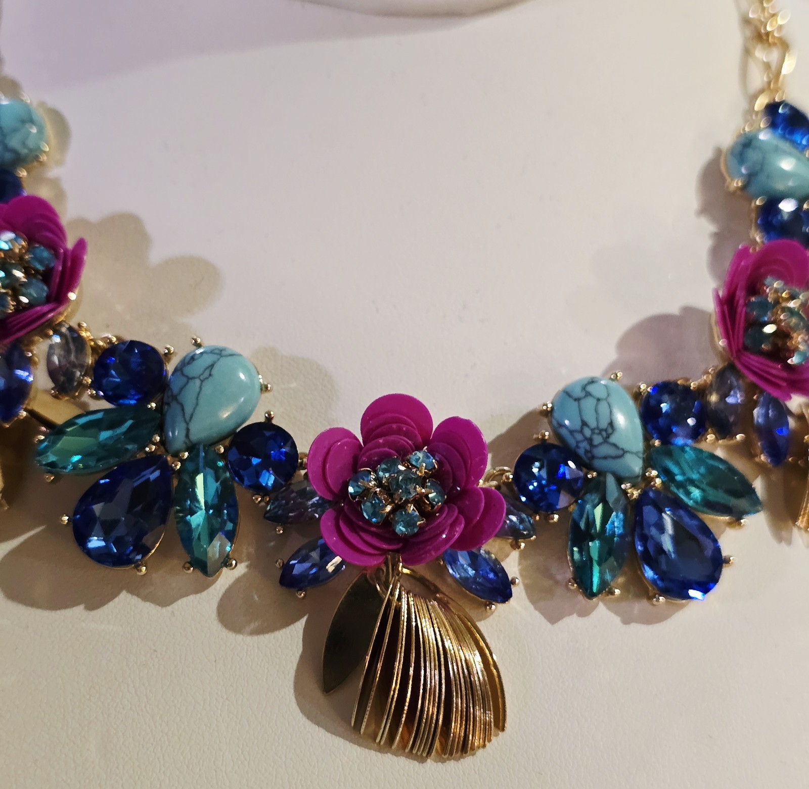 INC International Concept Gold Tone Multicolor Crystal Flower Statement Necklace