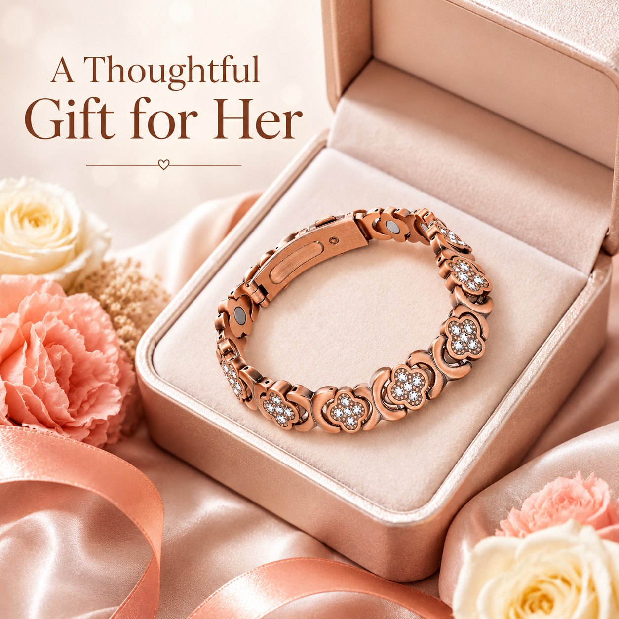 Women’s Copper Magnetic Bracelet Clover Crystal Adjustable Pain Relief Arthritis