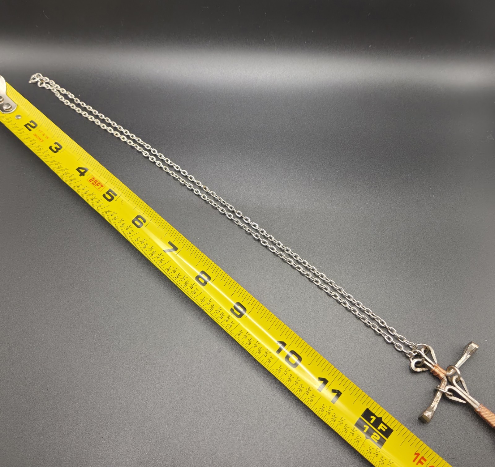 Vintage Horseshoe Nail Cross Necklace 24 Inch Chain. Lashed With Copper Wiring