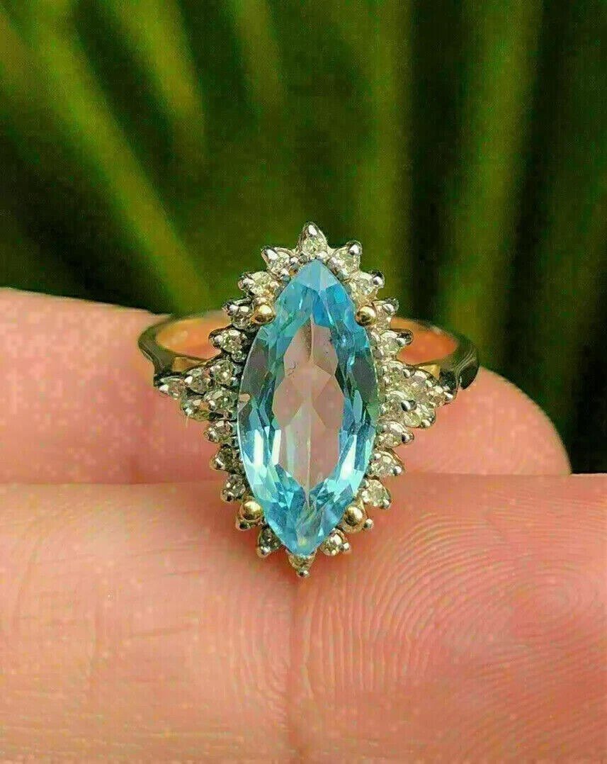 Marquise Simulated Blue Topaz Women’s Pretty Wedding Ring 14k Yellow Gold Plated