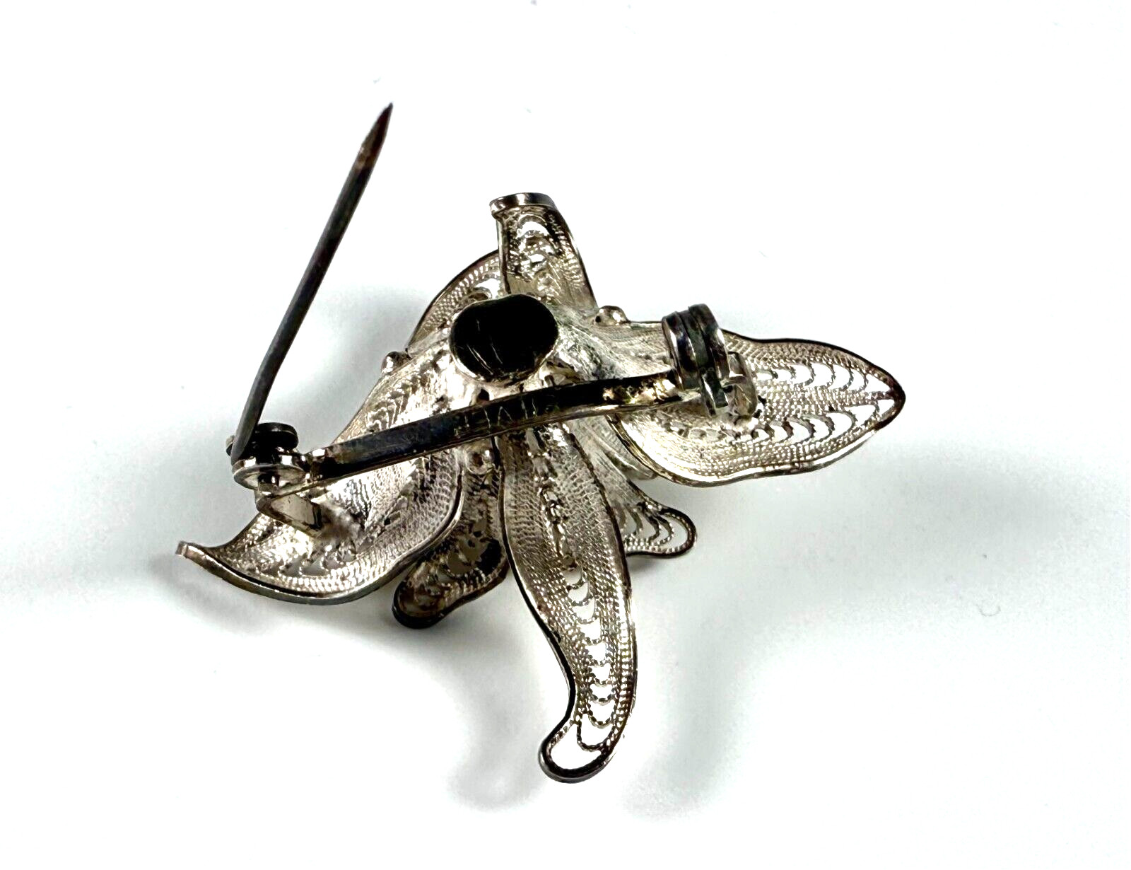 VINTAGE SILVER FILIGREE PEARL FLOWER BROOCH PIN – 1 5/8 INCHES