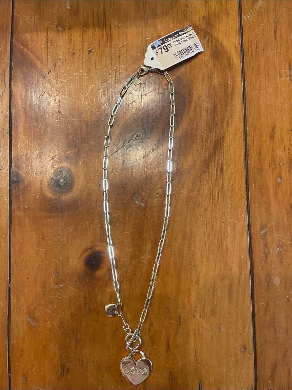 Paperclip Heart Charm Gold Necklace – LOVE Pendant