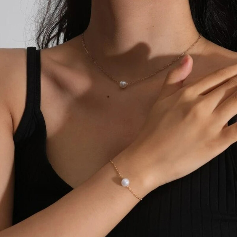 Hot White Pearl Jewelry Sets Necklace Bracelet Big Pearl Sets Unquie For Women P