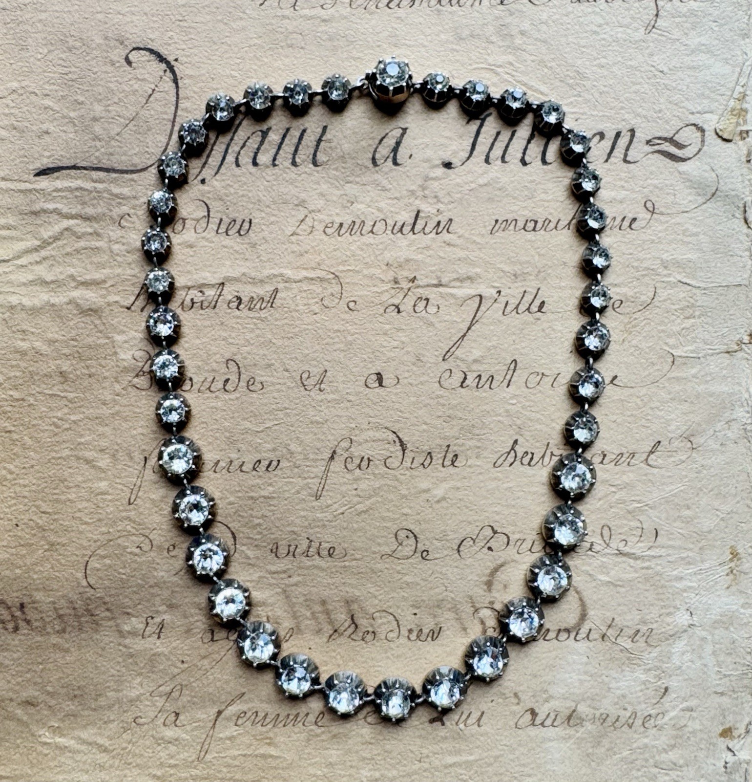 Antique Georgian Silver Paste Rivière Collar Necklace 15” Estate Rare Pre 1837
