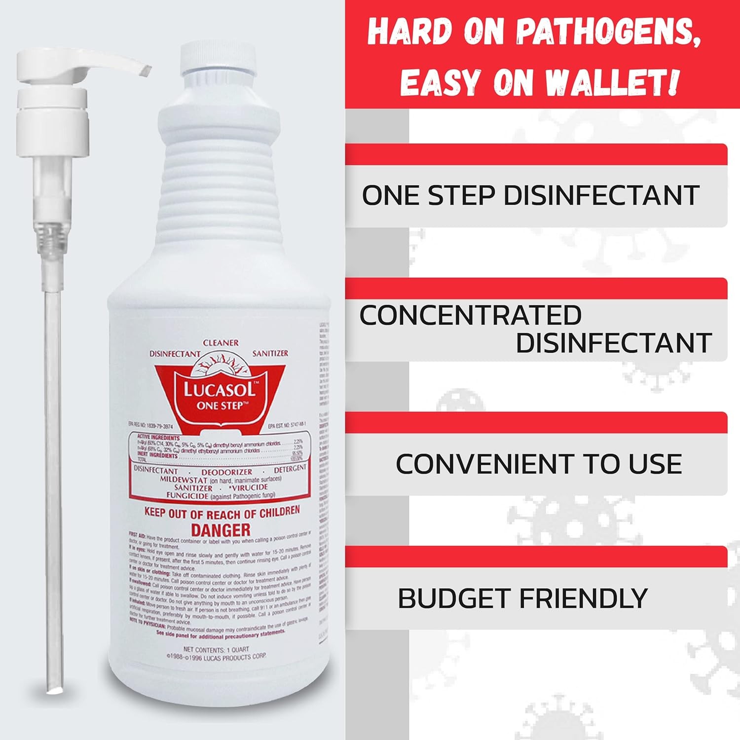 Lucasol One Step Disinfectant, 1 Quart (32 Ounce) 16 fl oz (Pack of 2)