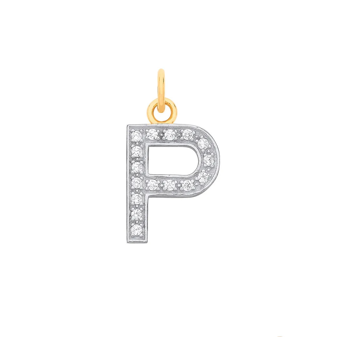 Initial Pendant 9ct Yellow Gold Medium CZ P Womens Jewellery