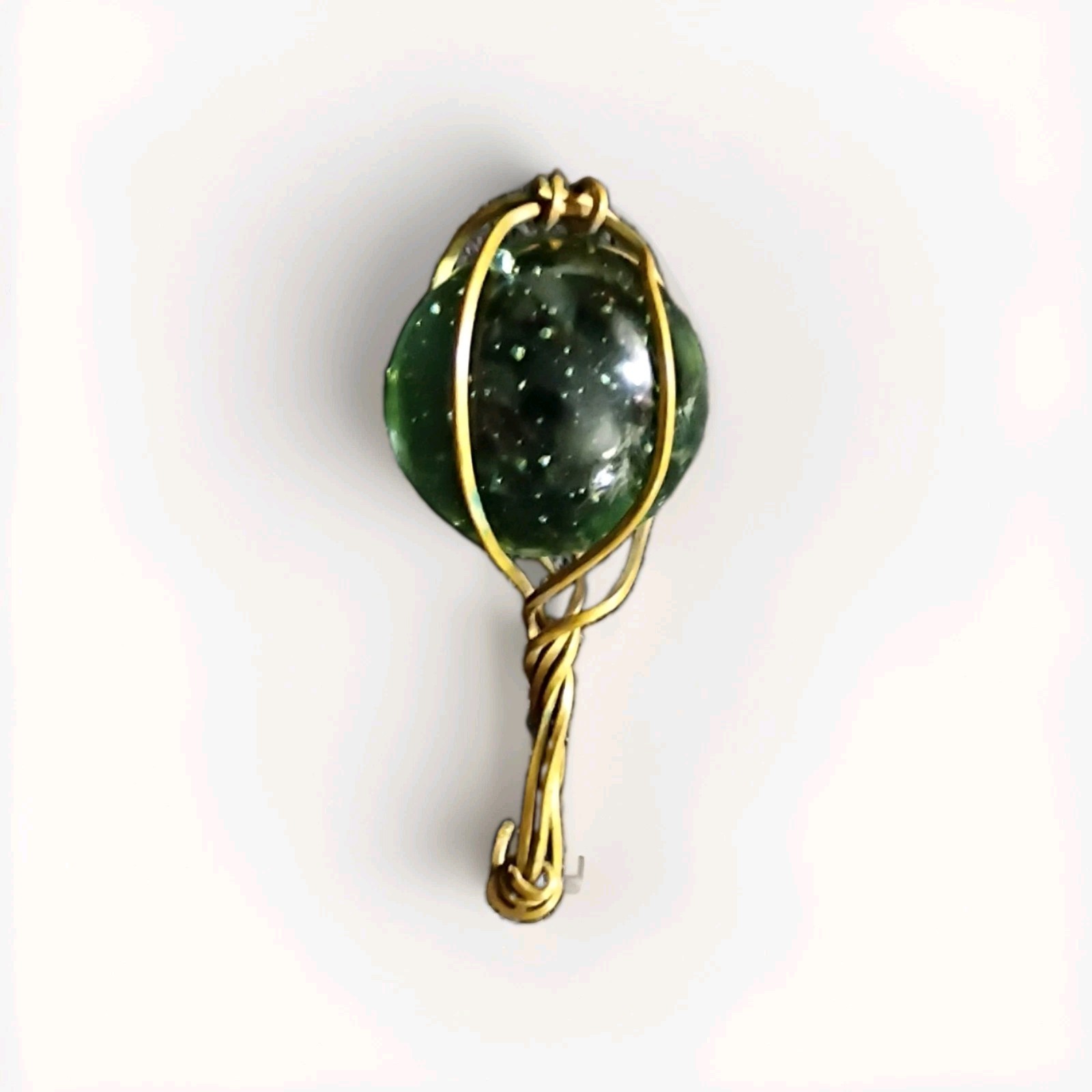 Handmade Green Round Glass Marble Wire-Wrapped Pendant Charm