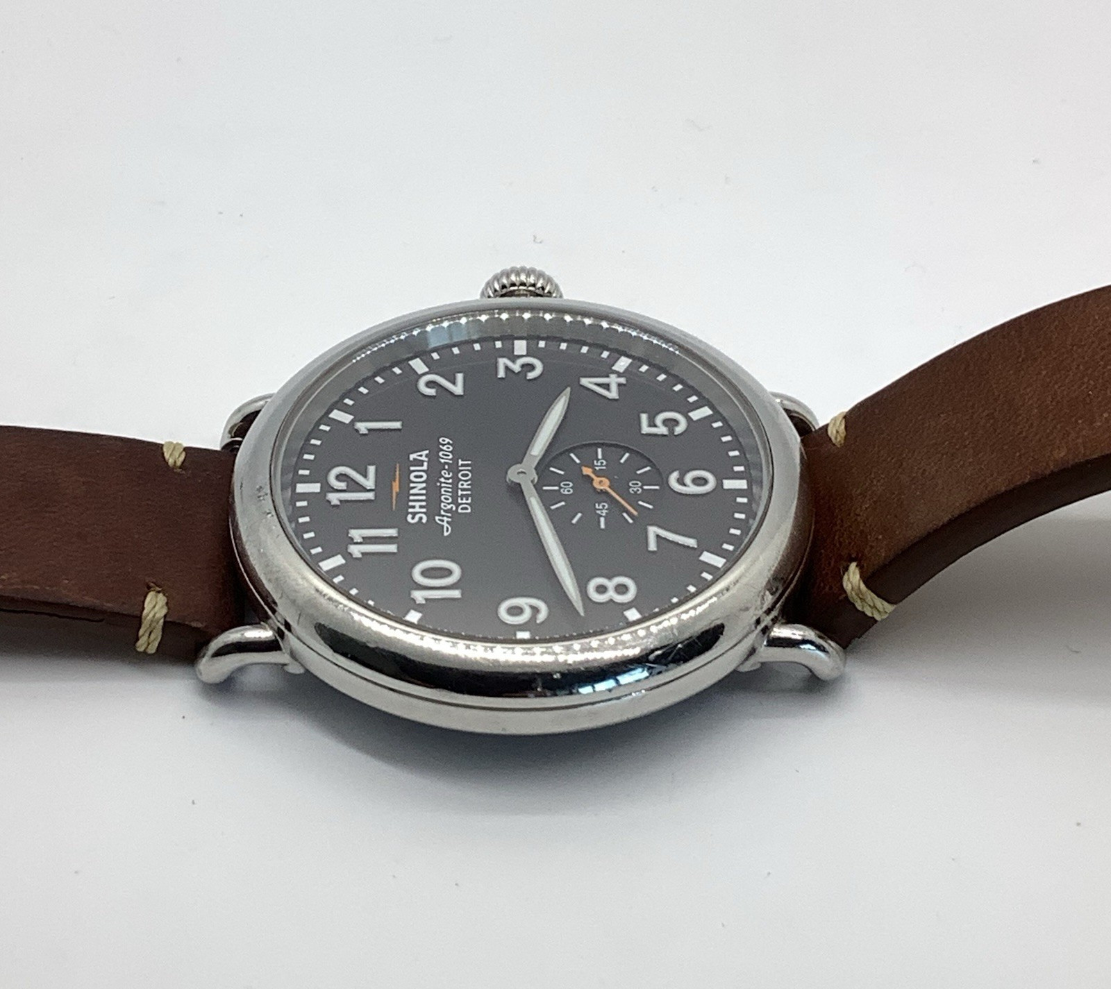 Shinola Argonite-1069 The Runwell Watch Brown Leather Band Not Ticking, As Is