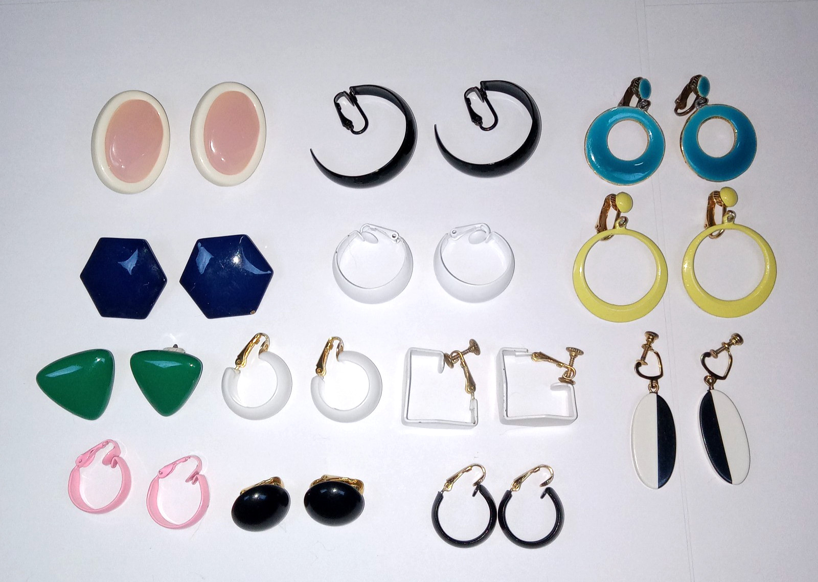 Vtg Colorful Clip on Screw Back Earrings Lot of 13 Metal and Plastic
