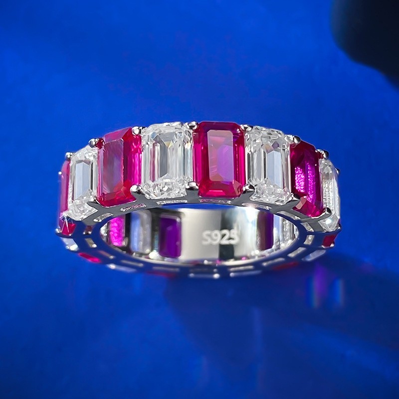 9ct Lab Grown Ruby & White Diamond D Color FL Clarity Ring, 18K Gold Vermeil