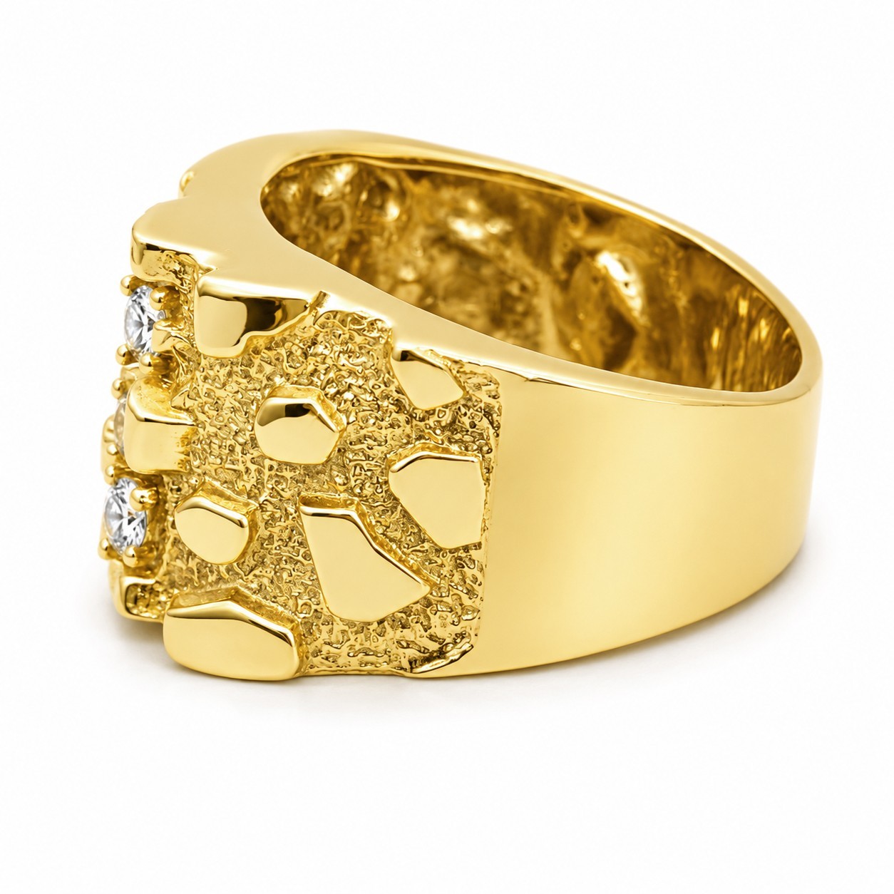 Real 14K Yellow Gold .70 Carat Wide Face Diamond Mens Nugget Ring Natural or Lab