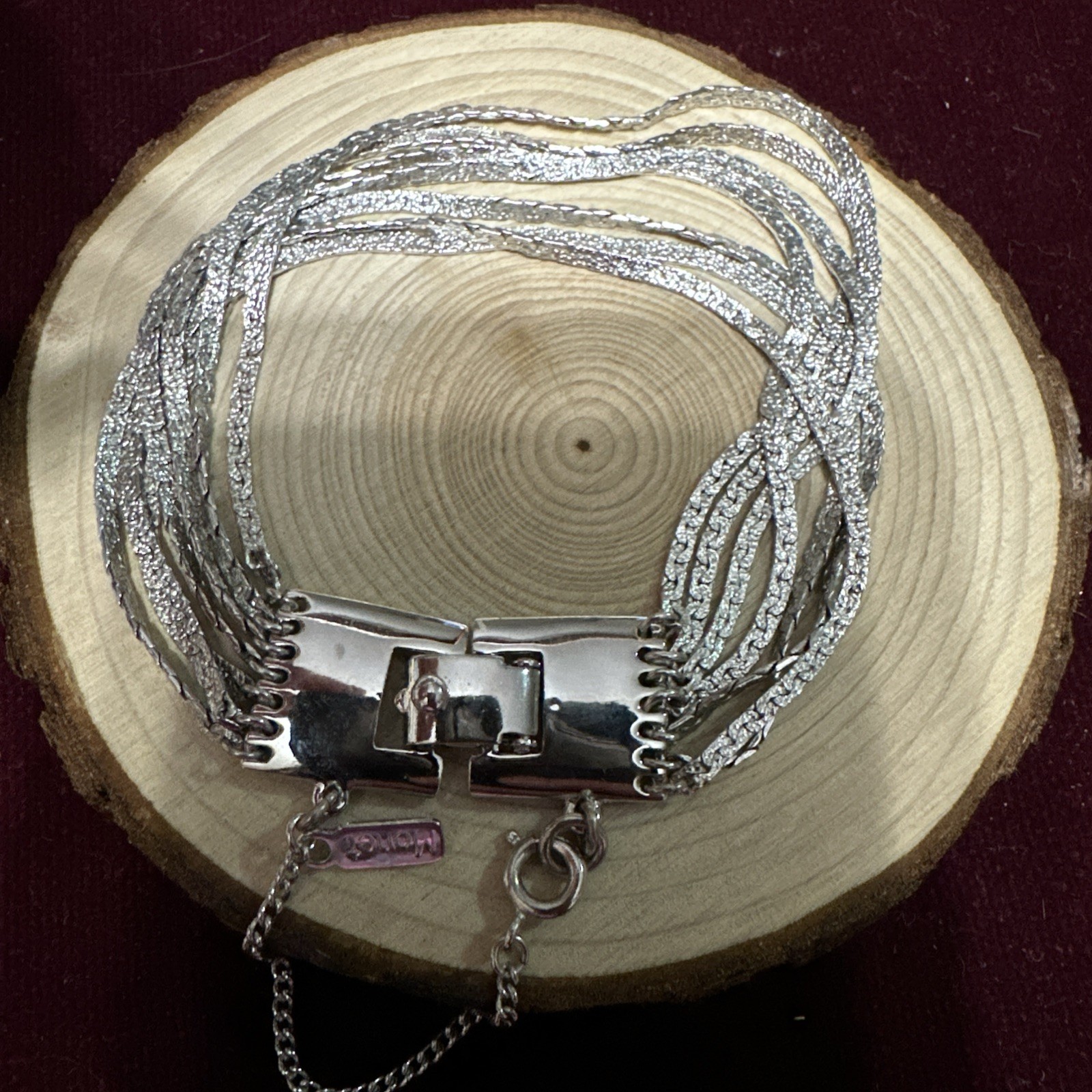 Vintage Monet Multi Strand Silver Tone Chain Bracelet with Safety Chain New
