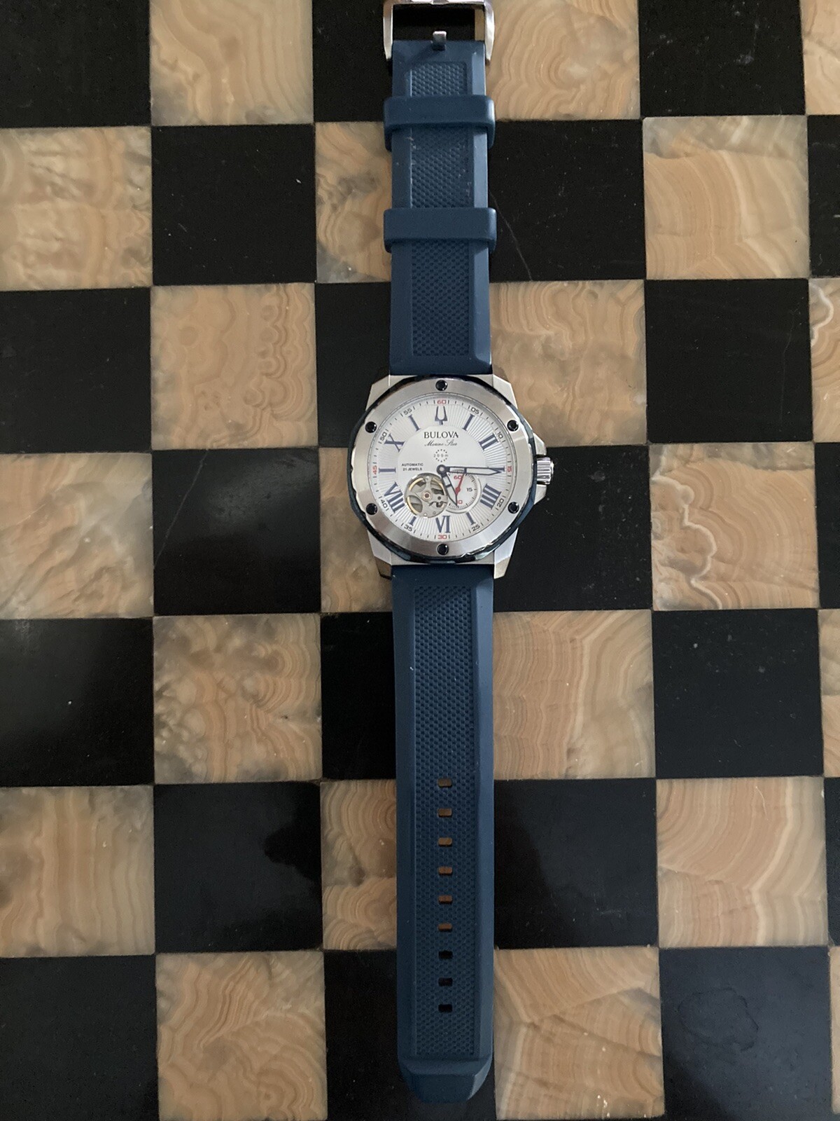 Bulova Marine Star 98A225 45mm Silver White (Heartbeat Skeleton) Stainless Steel
