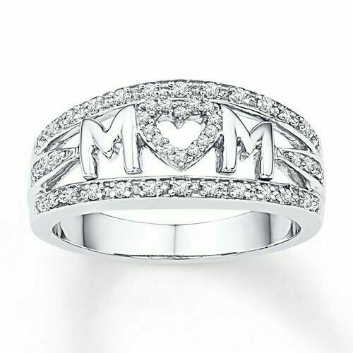 Sterling Silver Mom Heart Ring Mothers Gift Cz Heart Ring – 3 colors