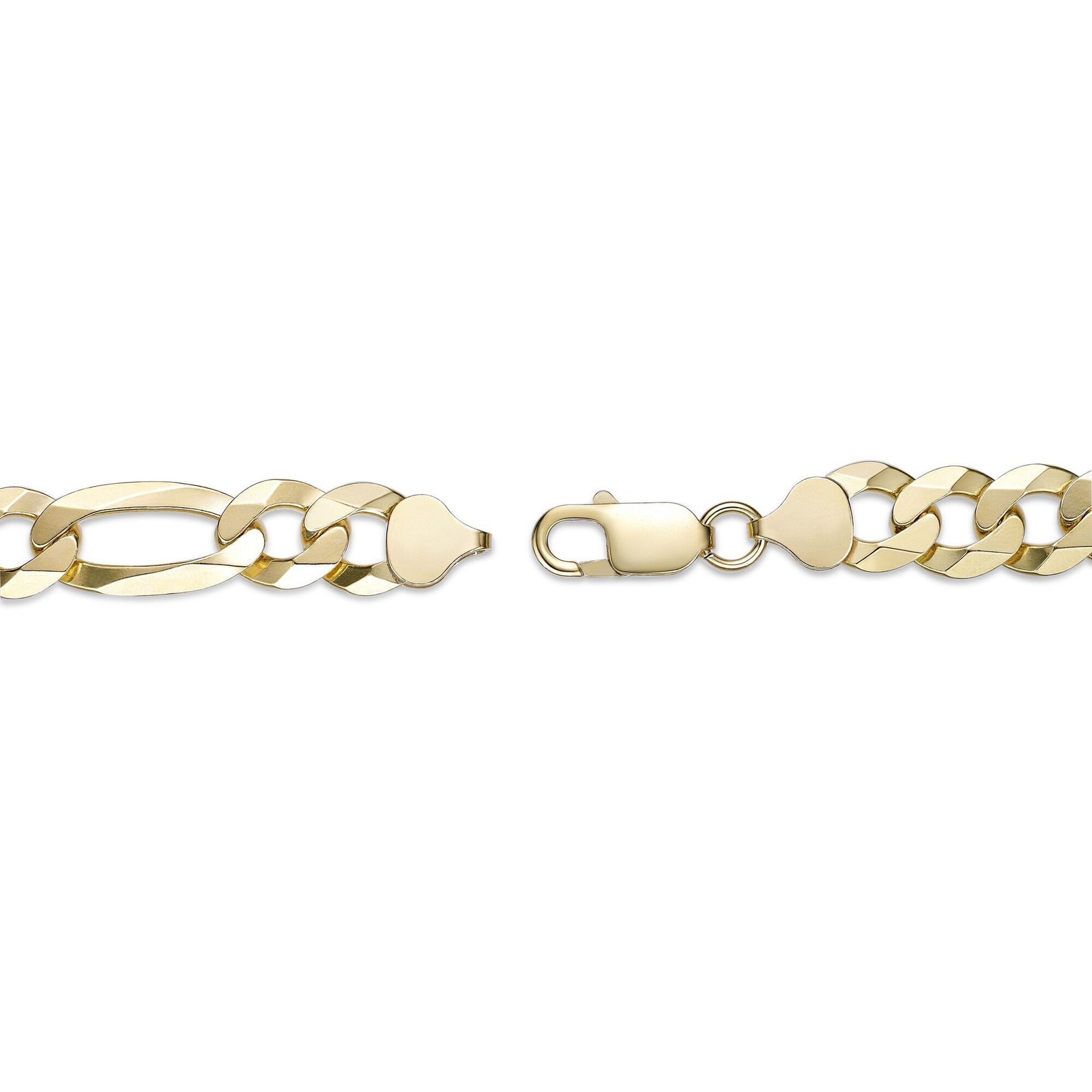 Sterling Silver Yellow Gold Plated 10mm Flat Figaro Chain Necklace 20-26 Inches