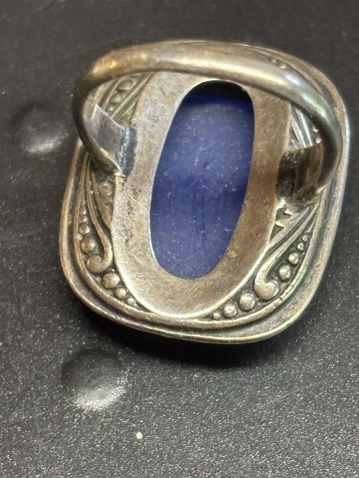Vintage Sterling Silver Lapis Lazuli Marcasite Statement Ring Sz 3.75