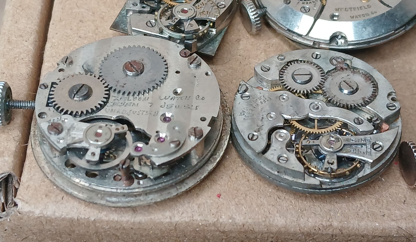 Vintage Watch Movement Lot Benrus Westfield Windsor Sperina Saxony 10pc Parts