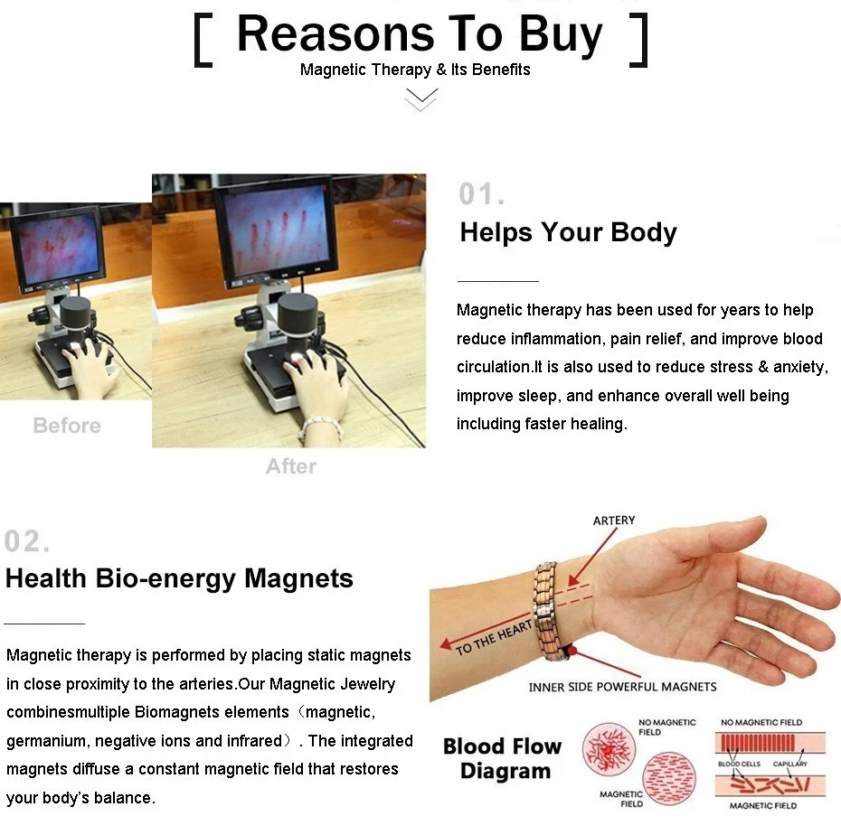 Three-Row Ultra Magnetic Copper Bracelet Therapy Arthritis Pain Relief Men Gift
