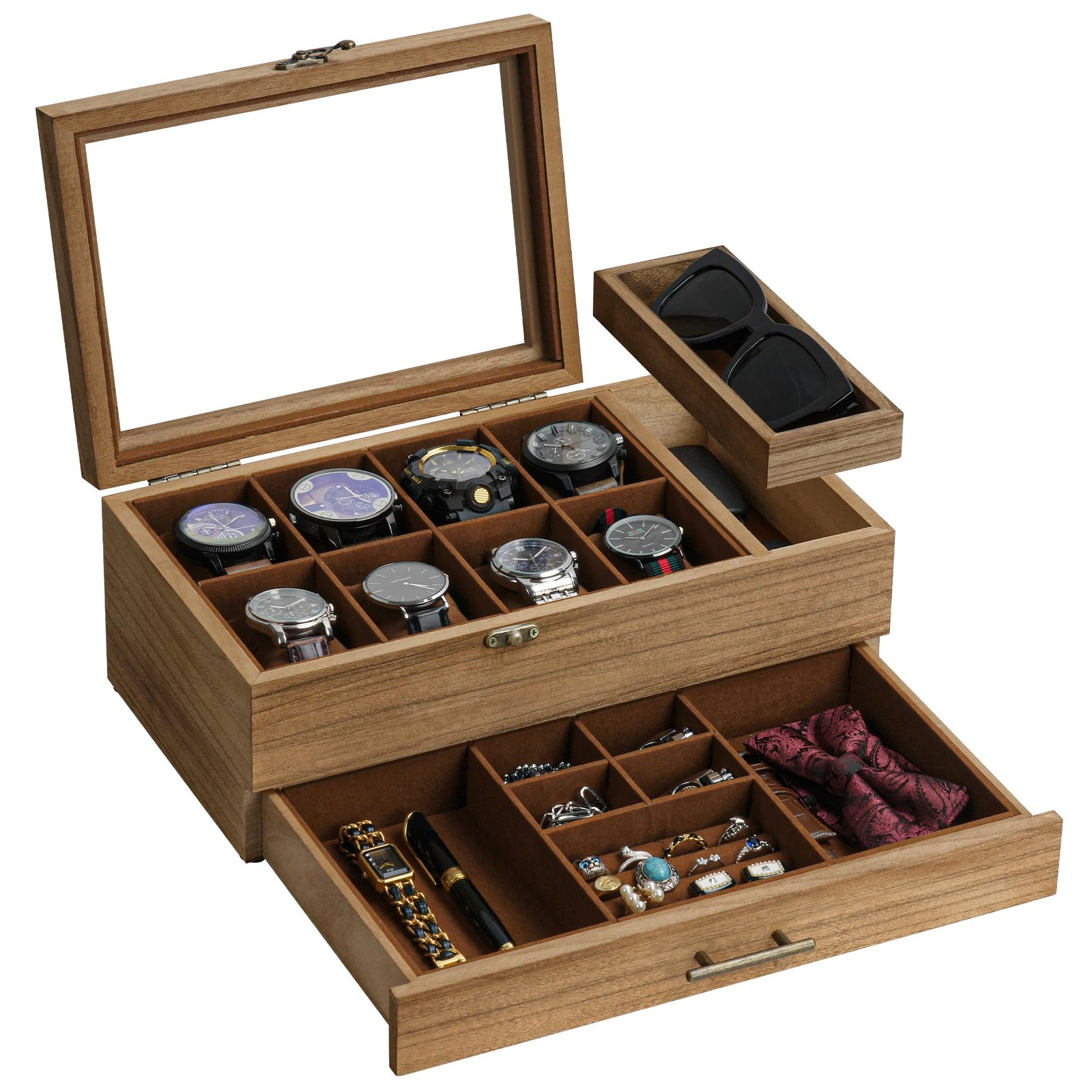 Watch Box with Tray, 2-Tier Watch Case for Large Dial Watches, 8-Slot Watch D…