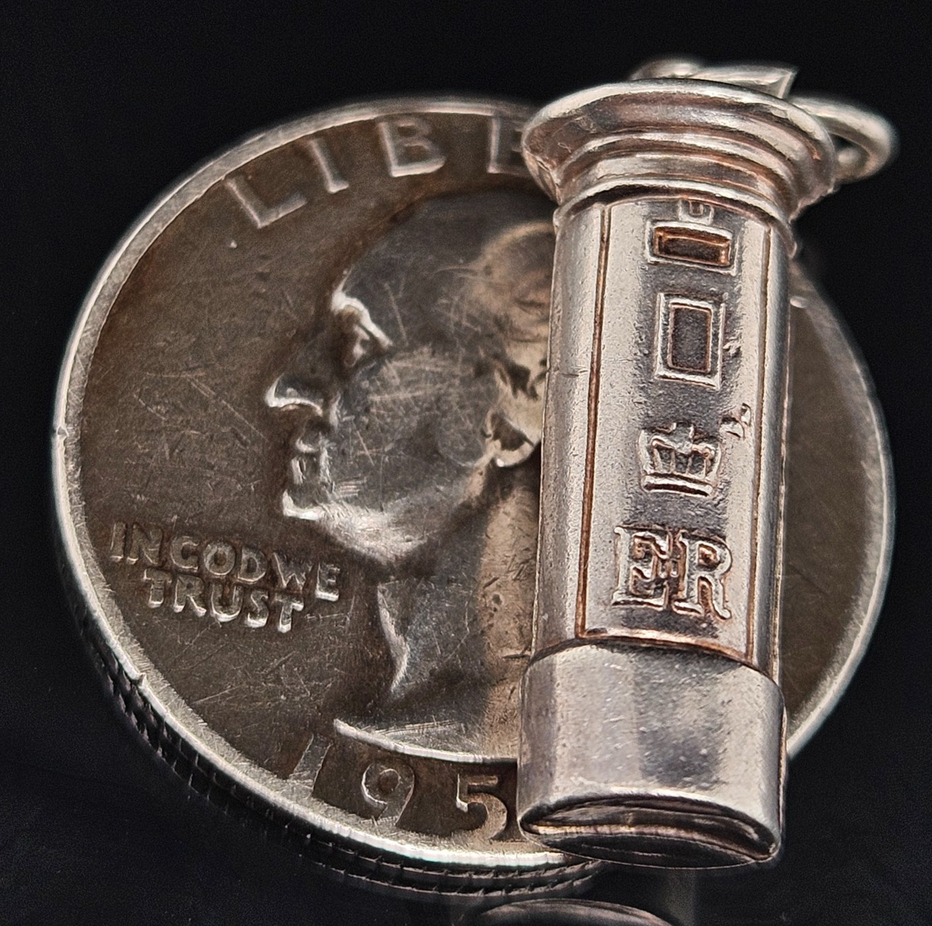 Sterling Silver BRITISH ROYAL MAIL PILLAR BOX Charm Pendant 3D Postage Vintage