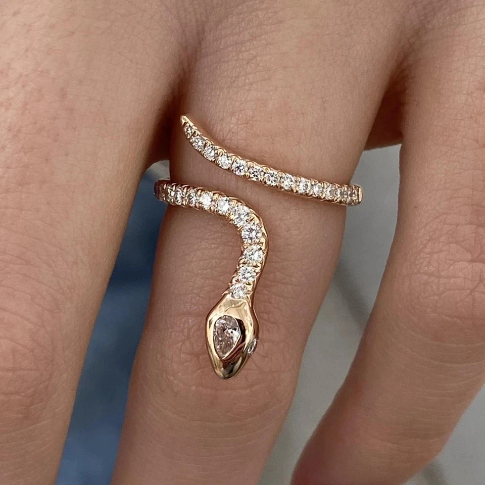 Wedding Round Cut 0.3 Ct 14k Rose Gold Diamond Snake Band Lab Grown VVS E F CVD