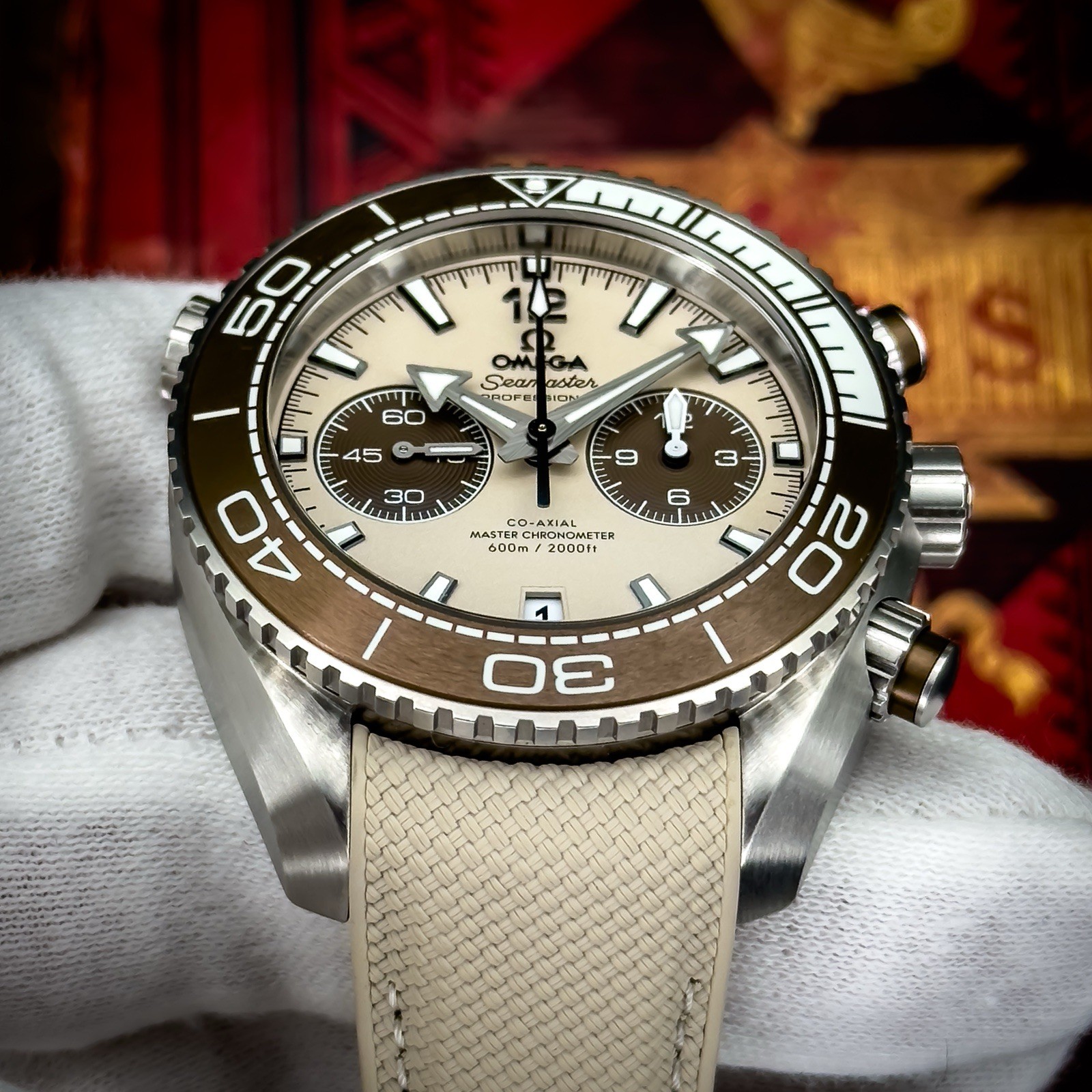 Omega Seamaster Planet Ocean Chronograph Beige Dial 45.5mm 215.32.46.51.09.001