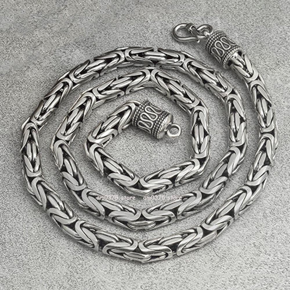 Real S925 Sterling Silver Necklace Women Man 4/5/6/7/8mm Round Byzantine Chain