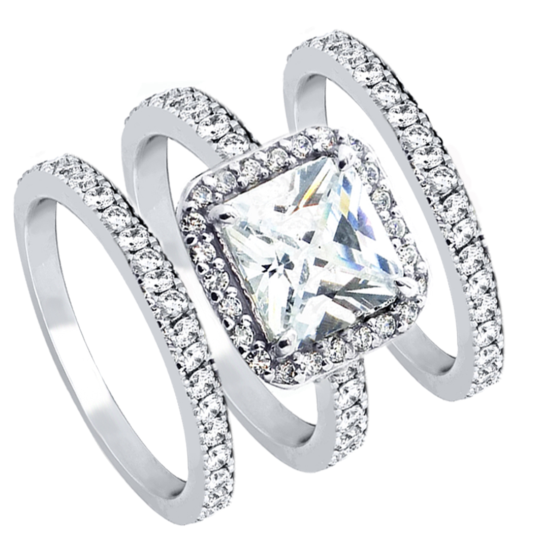Hers Sterling Silver His Stainless Steel Engagement Wedding Ring Band Set Gifts