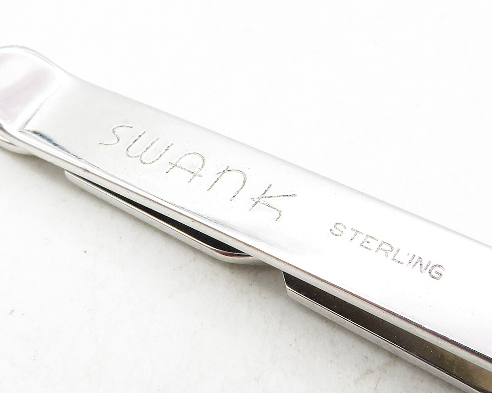 SWANK 925 Sterling Silver Shiny Diamond Shape Pattern Tie Clip TR1672