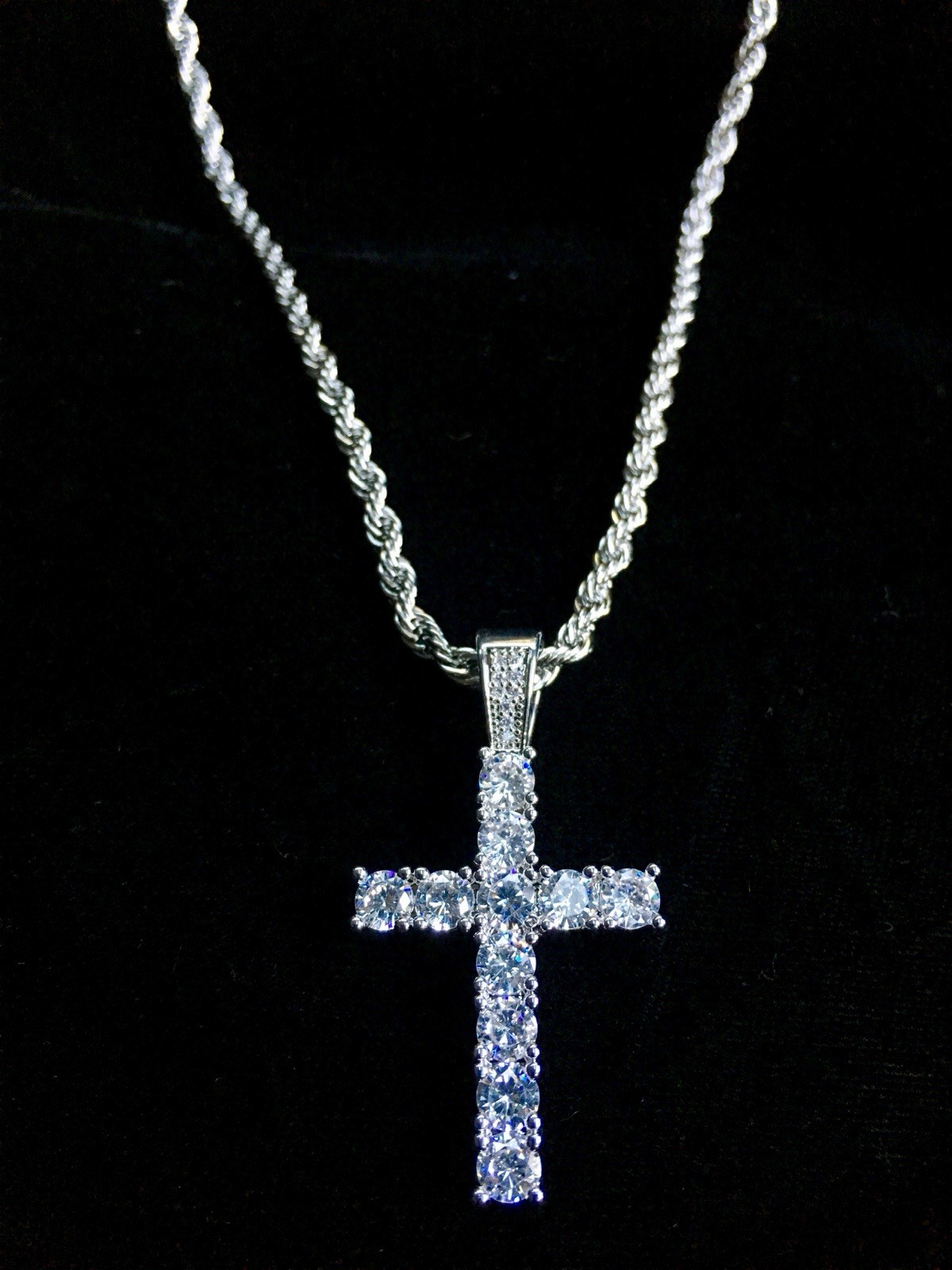 Real 18K White Gold Men Women Cross Necklace Lab Diamond ITALY LIFETIME WARRANTY