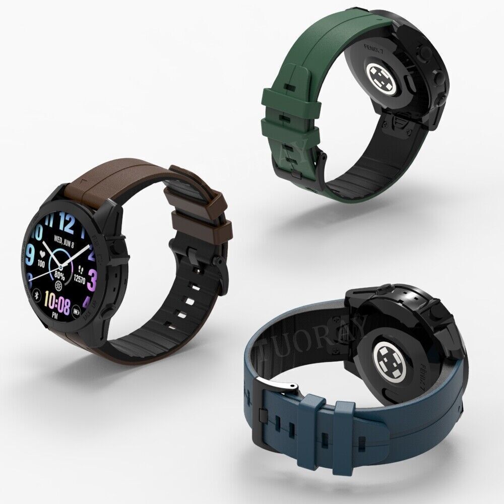 TPU Leather Watch Band Strap For Garmin Fenix 7 7X 7S 6 6X Pro 3 5 5X Plus Epix