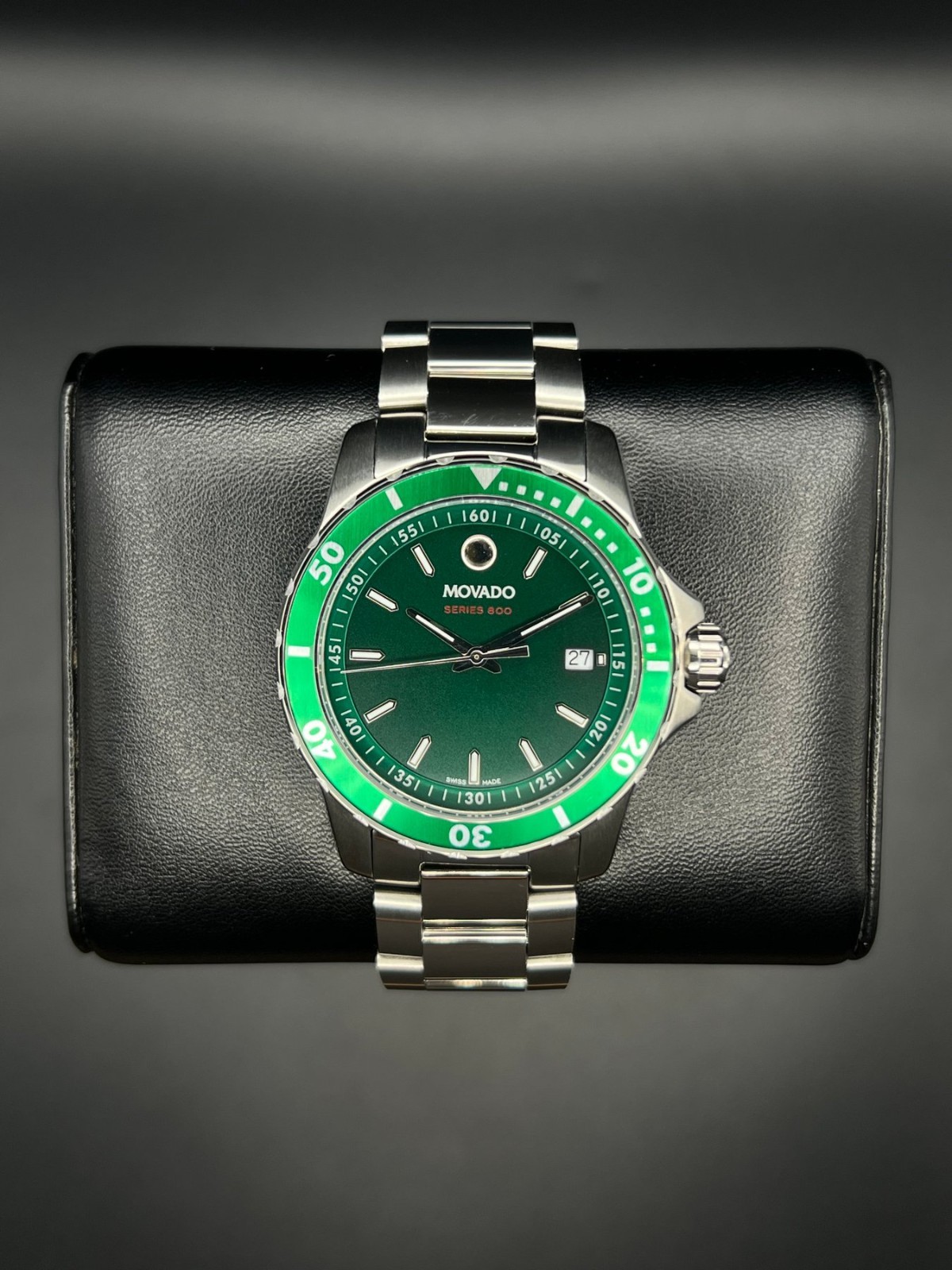 🔥 Movado Series 800 Green Dial 40mm Stainless Steel Watch – Box – Excellent 🔥