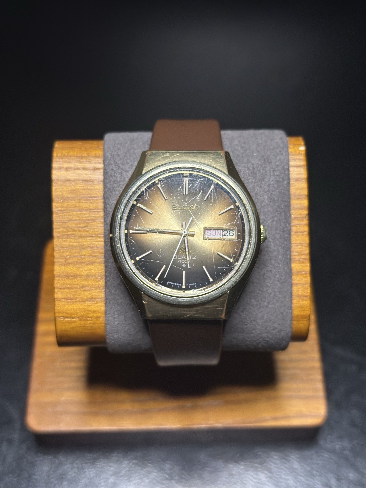 Vintage Seiko 0903-7019/ 4004. New Battery/ New Brown Leather Strap.