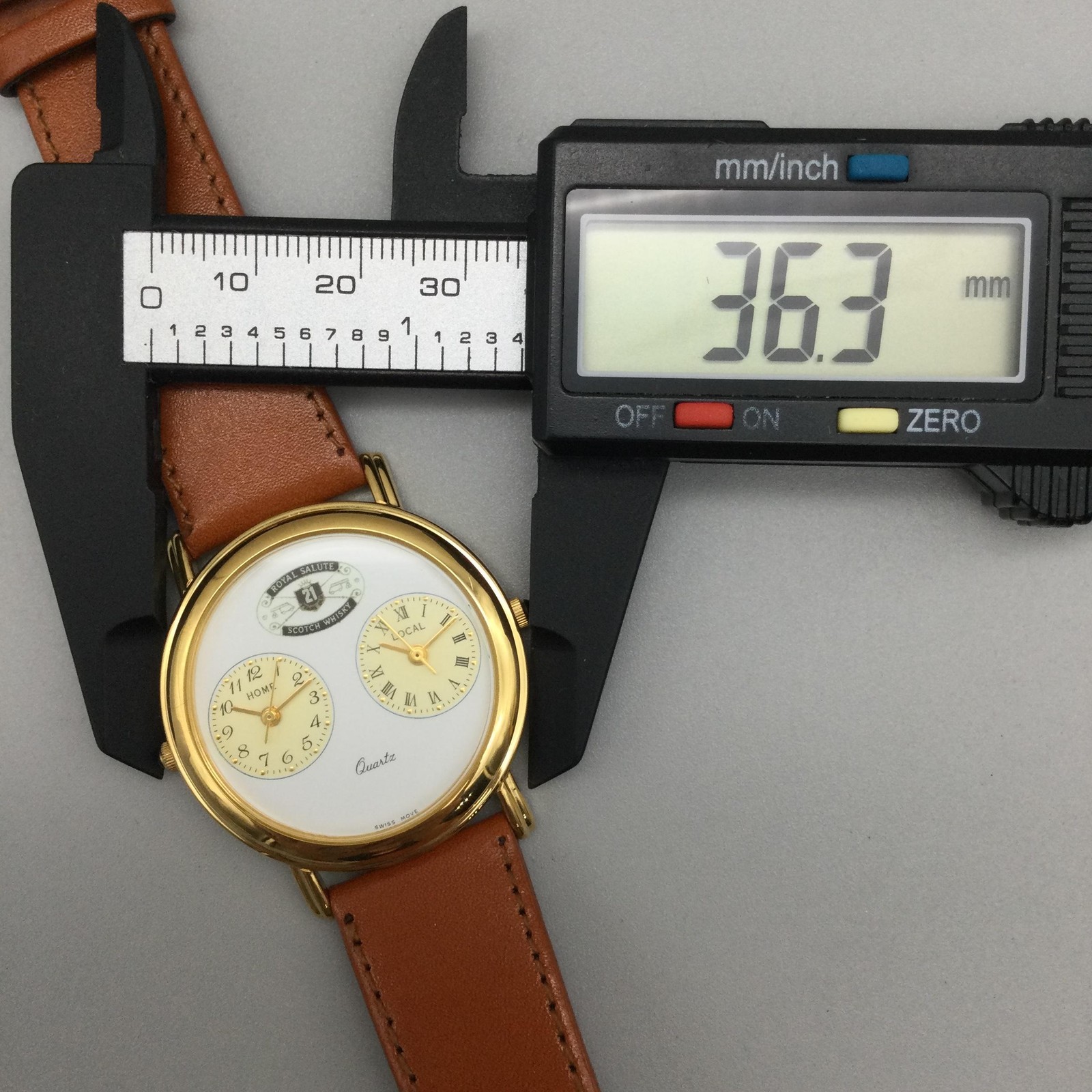 Royal Salute 21 Year Whiskey Mens Watch 36mm Dual Time Brown Leather New Battery