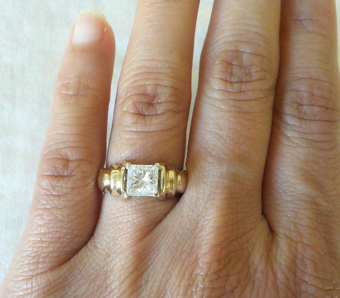 14K Yellow Gold 1.06ct Princess Solitaire Diamond Ring – 6.1 gms, Sz 4.5/5.25