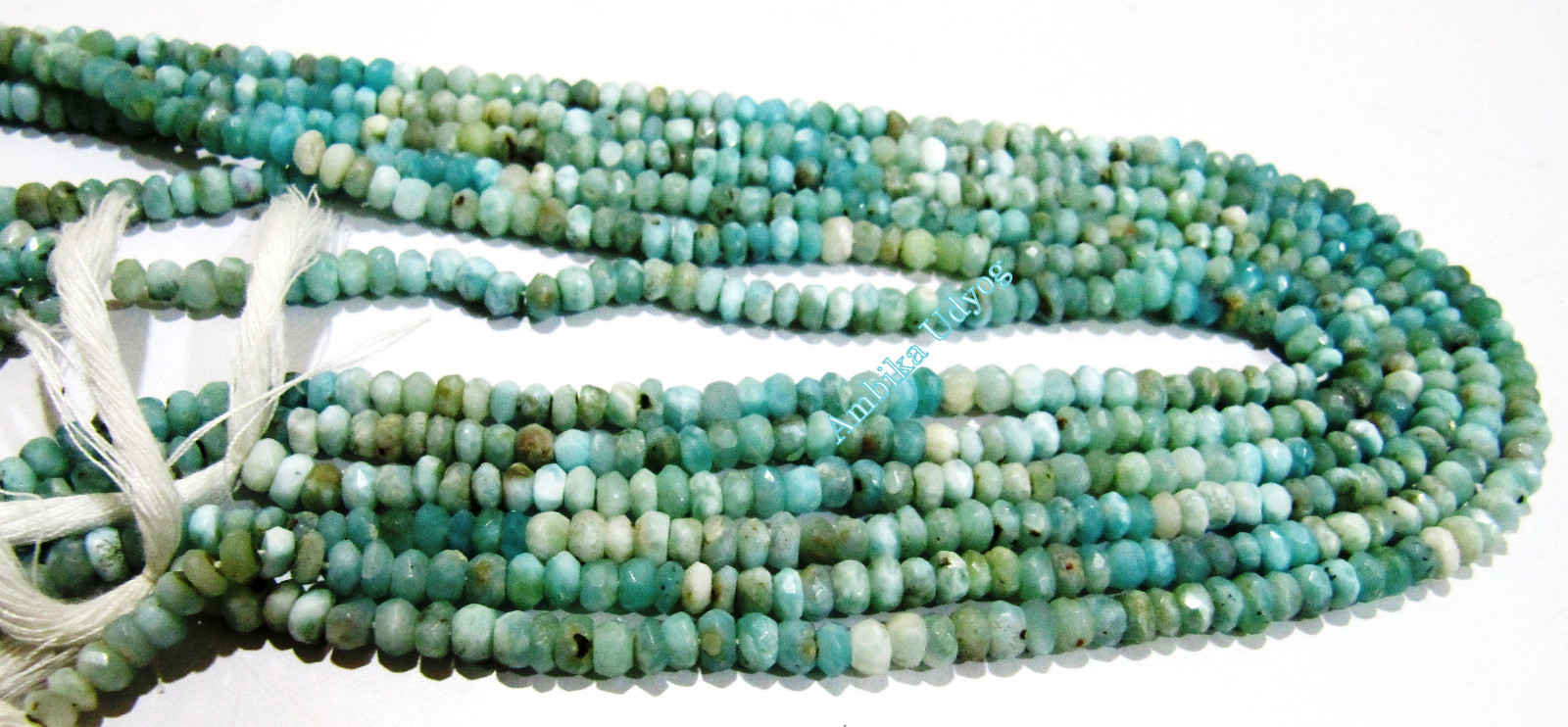 SALE- Natural Larimar Rondelle Faceted Beads 3mm to 4mm, Strand 14 inches long