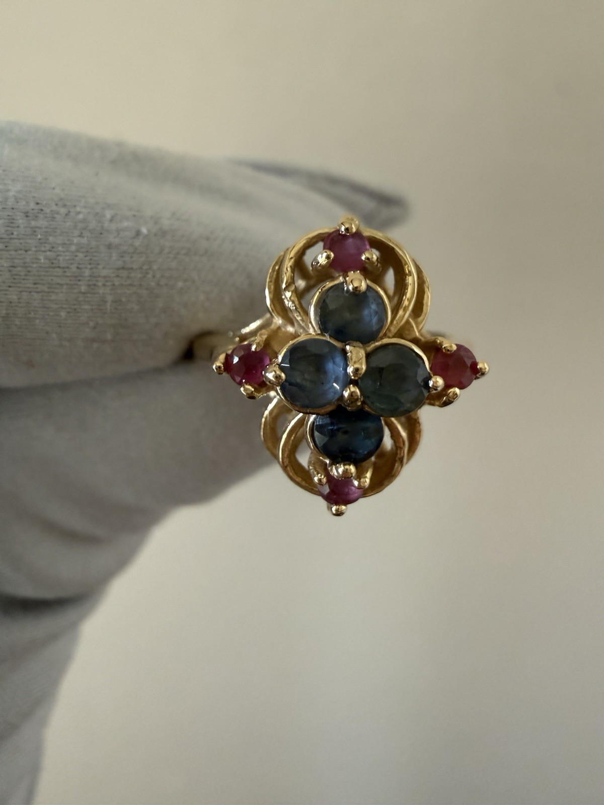 Vintage 14k Yellow Gold Ruby Sapphire Ring Size 5 & 2.82 Grams