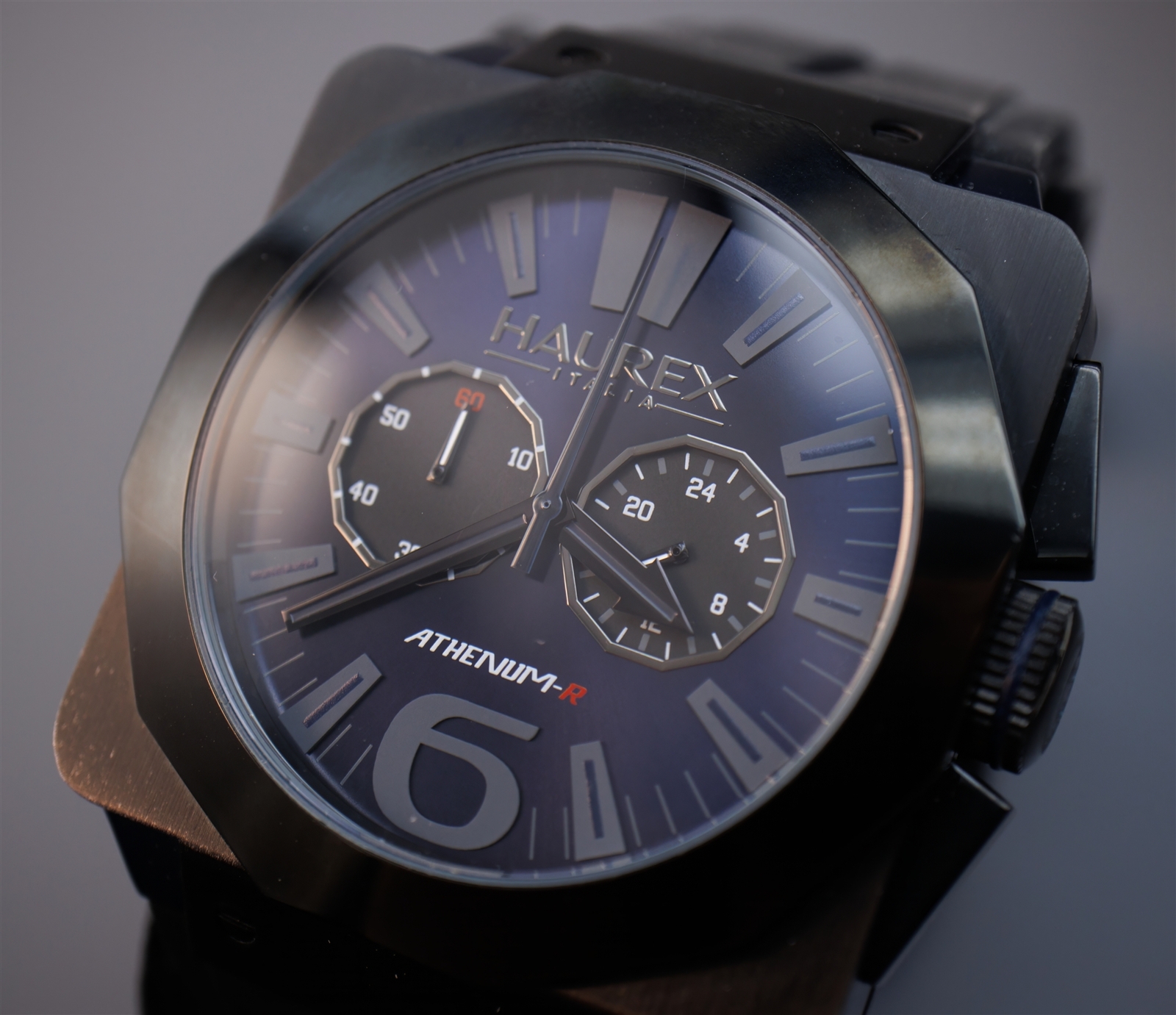 Haurex Athenium-R Square Chronograph Watch Blue /Black Fume Dial 3N372UNB