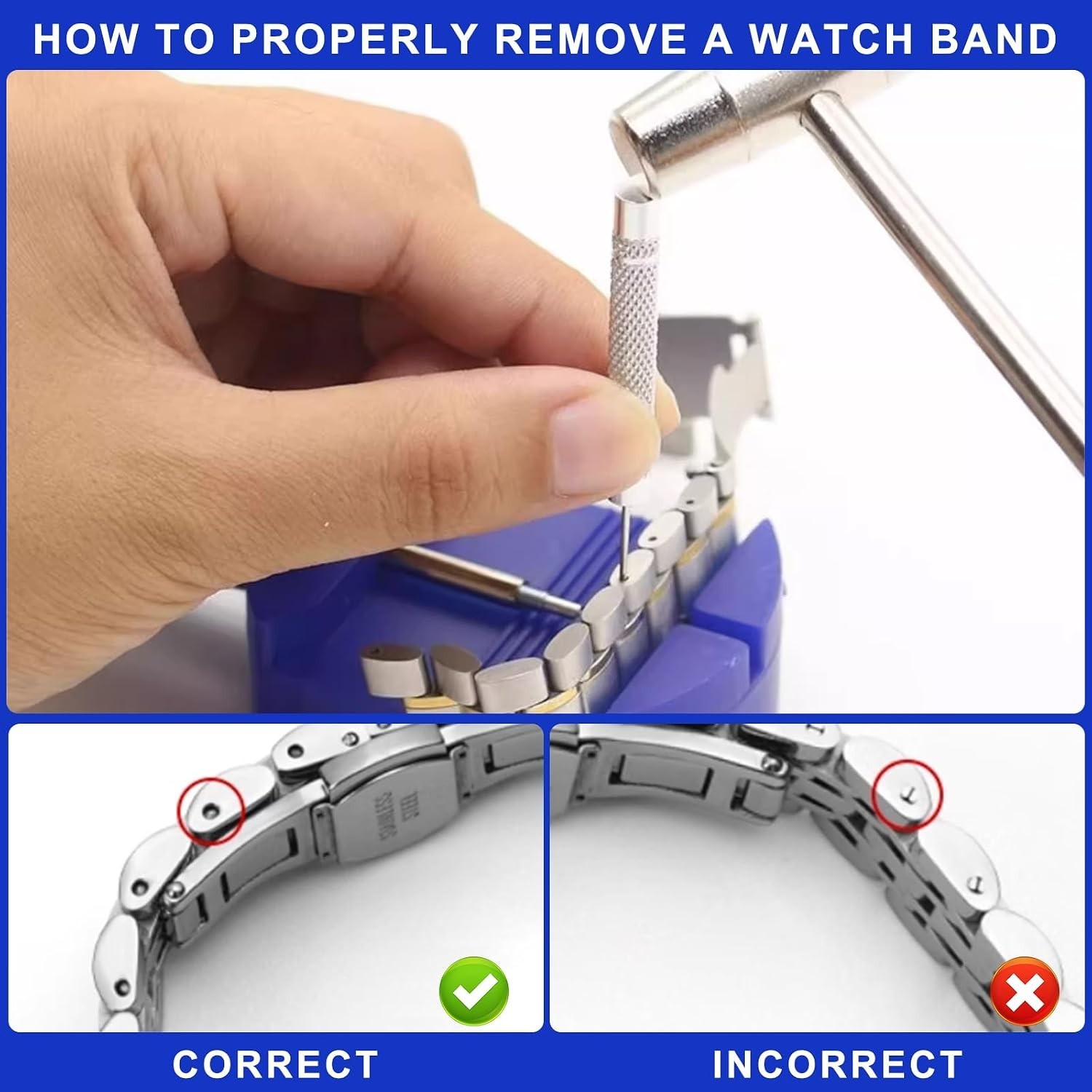 12-Piece Watch Repair Tool Kit: Band Adjustment Pins and Hammer for DIY Home Use