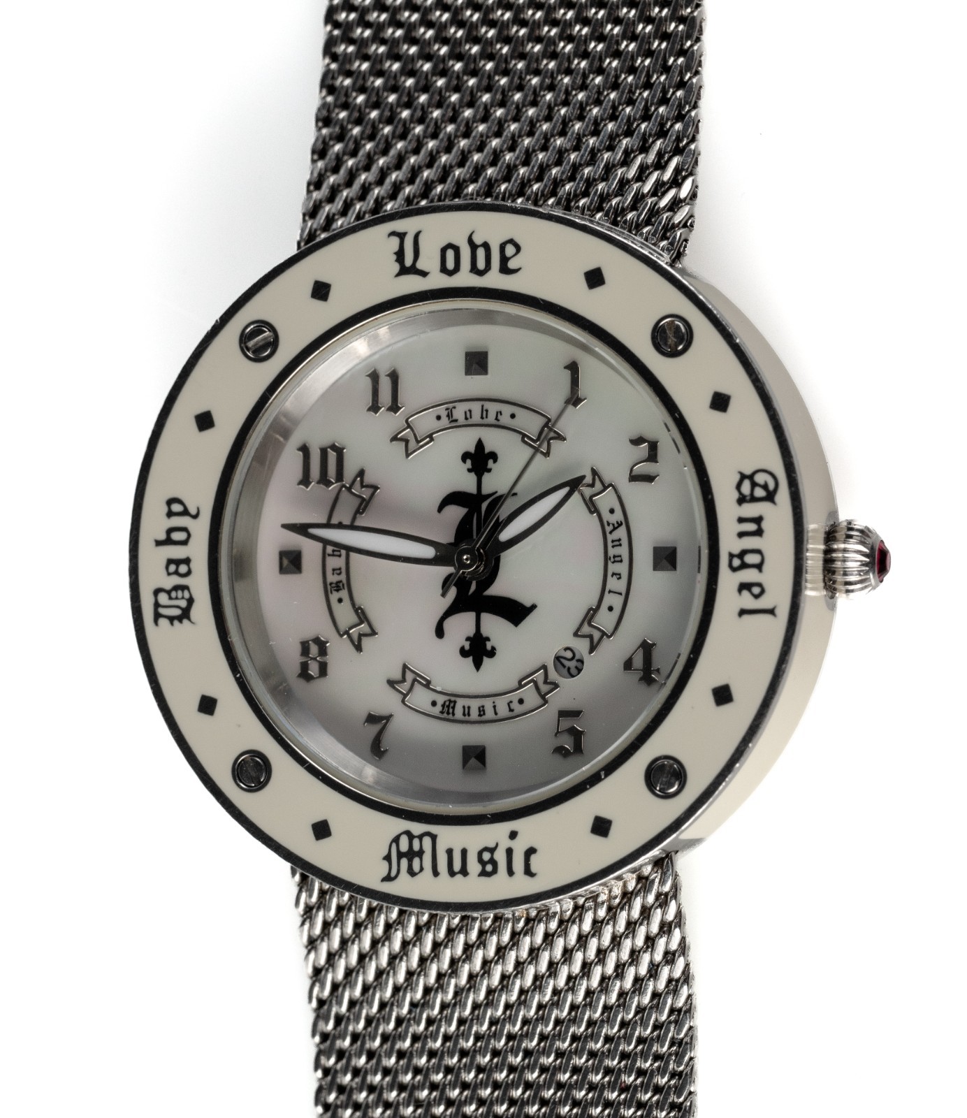 L.A.M.B. Gwen Stefani Watch LBD_3850110 Silver Mesh Mother of Pearl New Battery