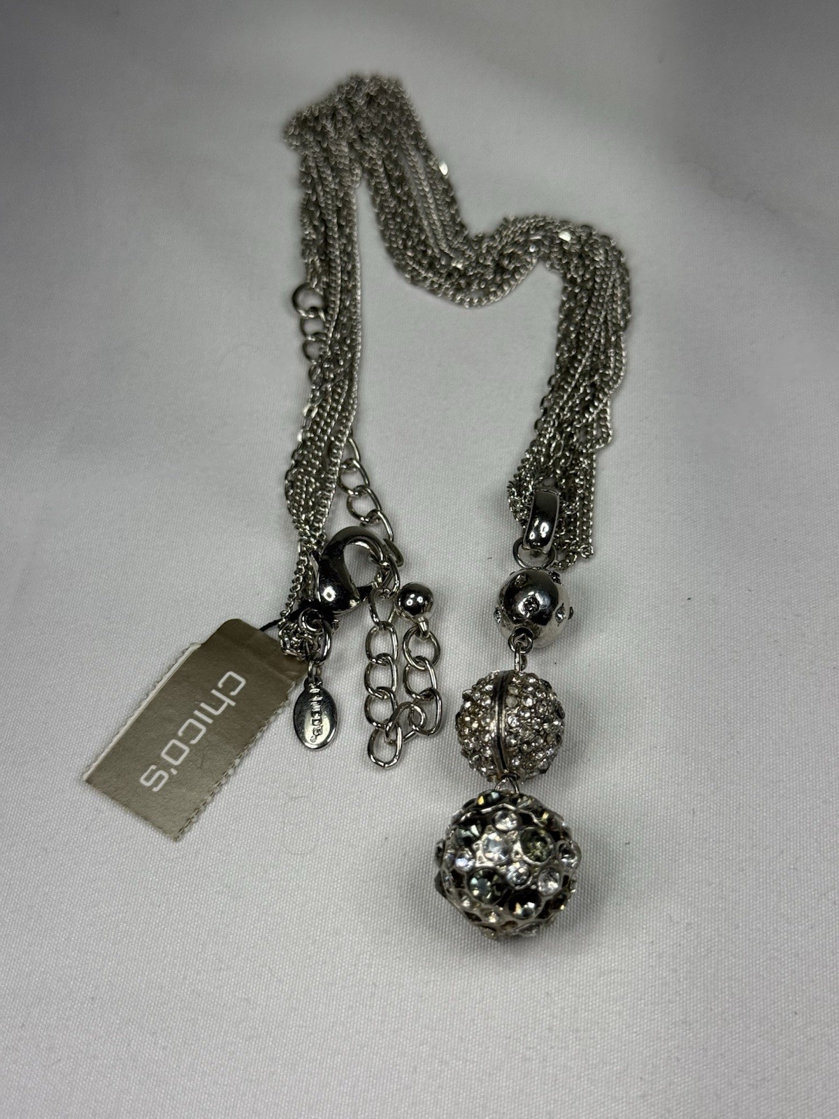 Chico’s Long Silver Look & Rhinestone Necklace NWT $49
