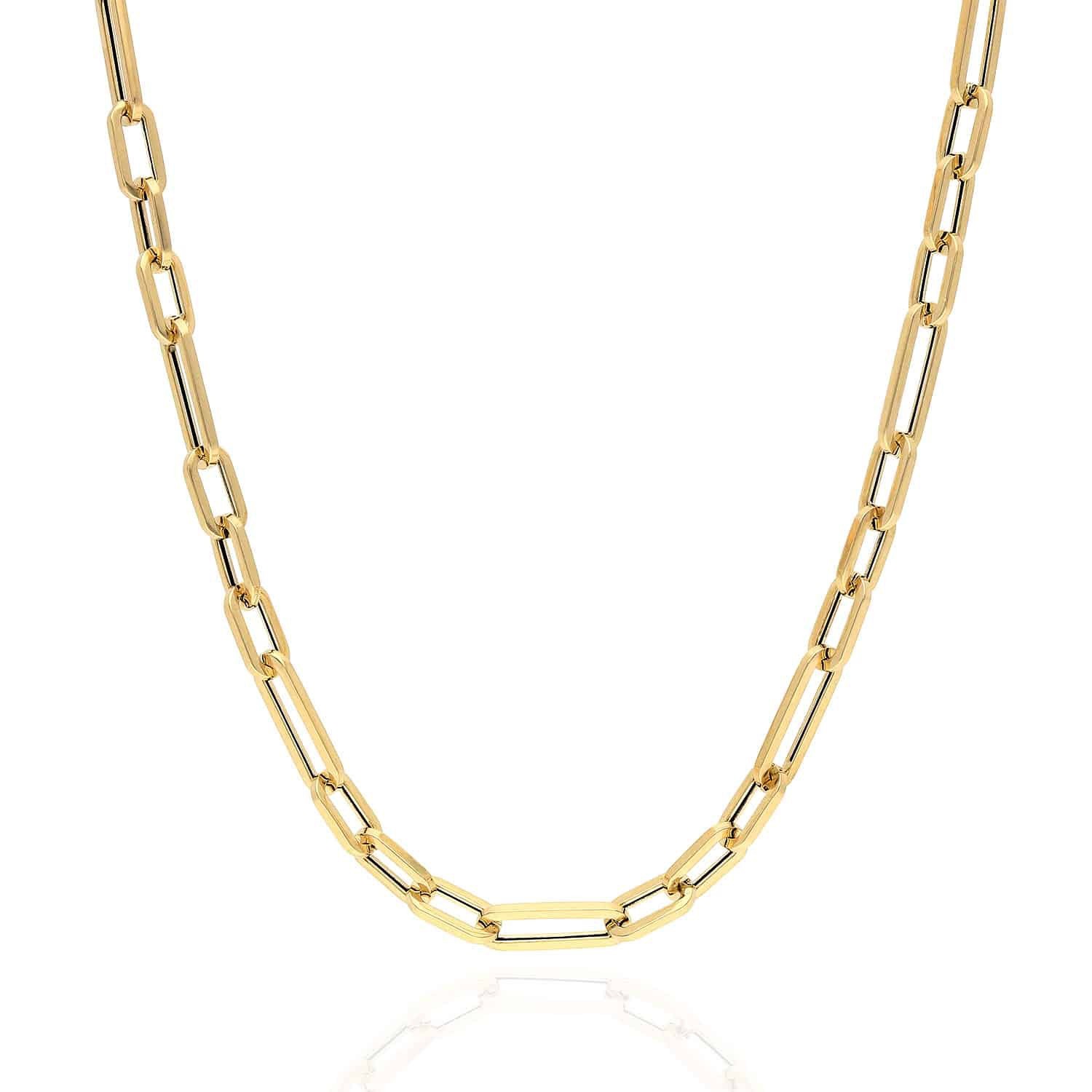 14K Yellow Gold 3mm Figaro Elongated Paperclip Chain (Solid Links) 16″-24″
