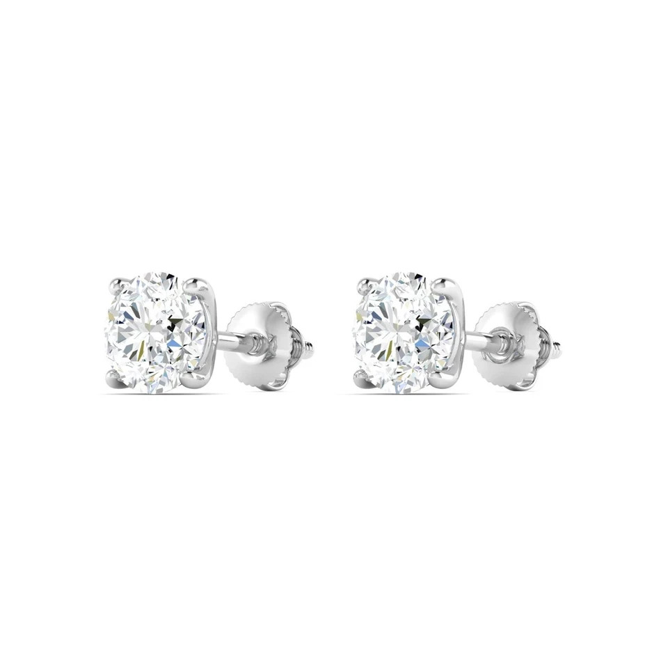 4.00 Ct Round Cut VS1/F Certified Lab Grown Diamond Stud Earrings 14k White Gold