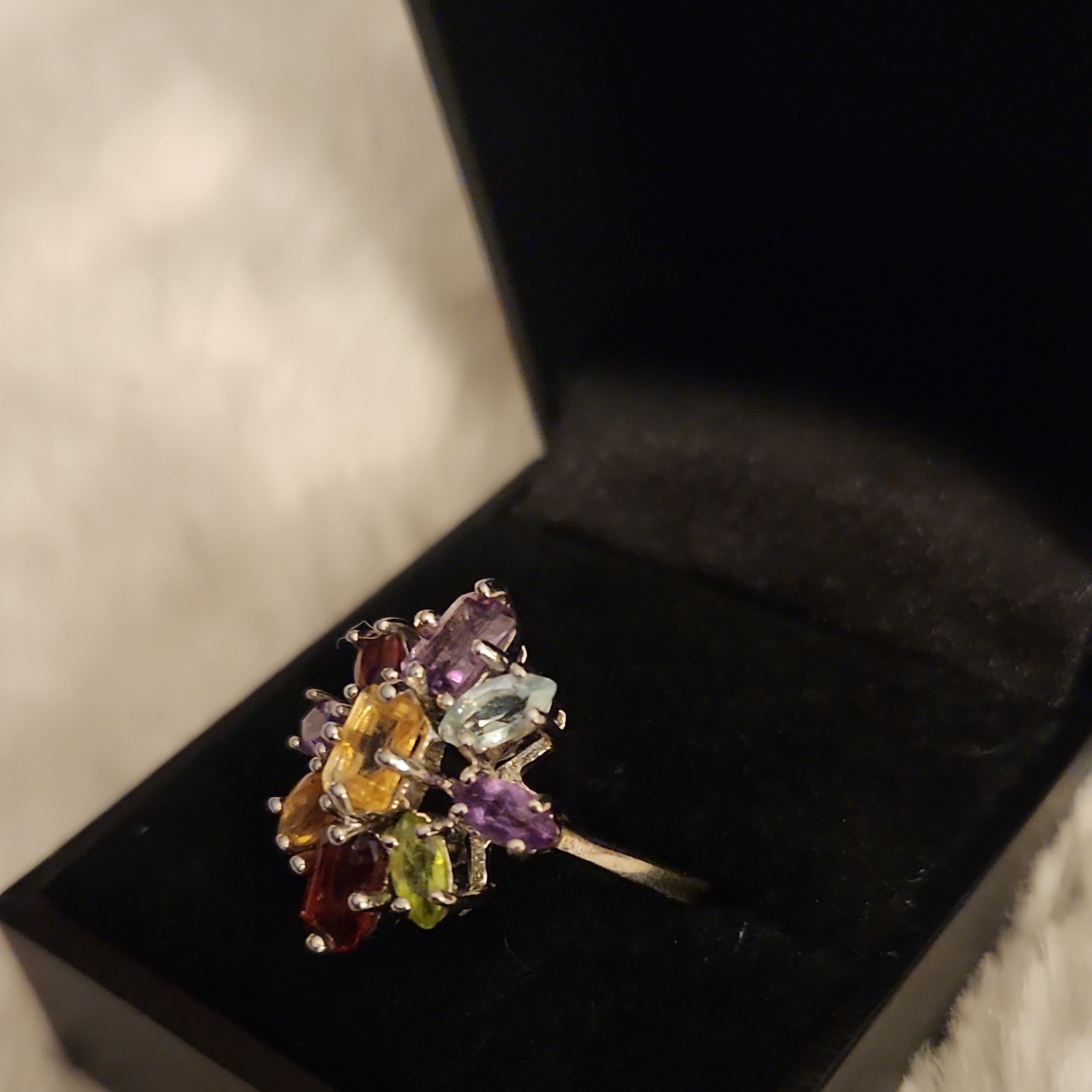 Multi- Gemstone Cluster Ring 925 Silver